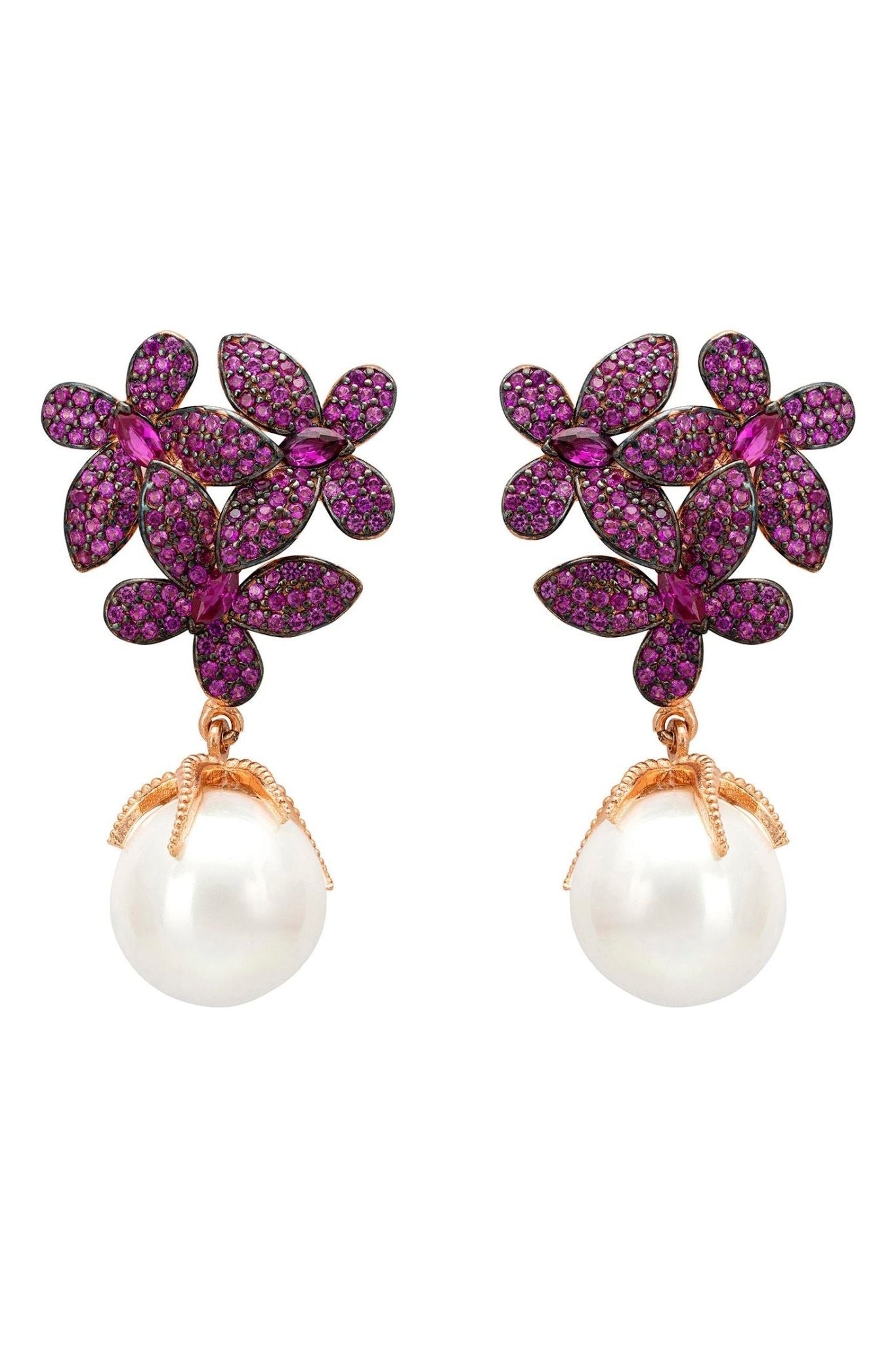 Flowers Baroque Pearl Earrings Ruby Pink Rosegold - LATELITA Earrings