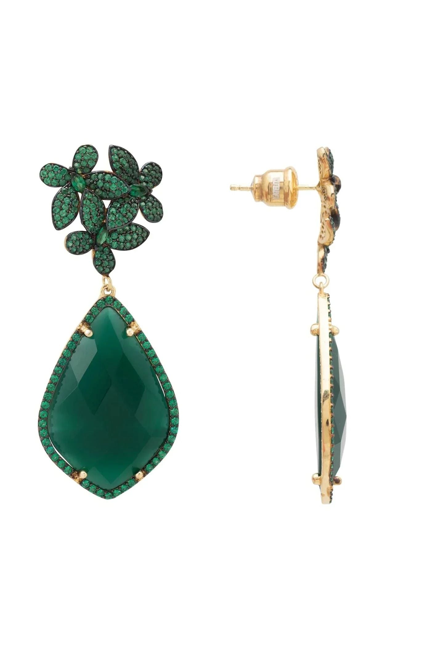 Flowers Green Onyx Teardrop Earrings Gold - LATELITA Earrings
