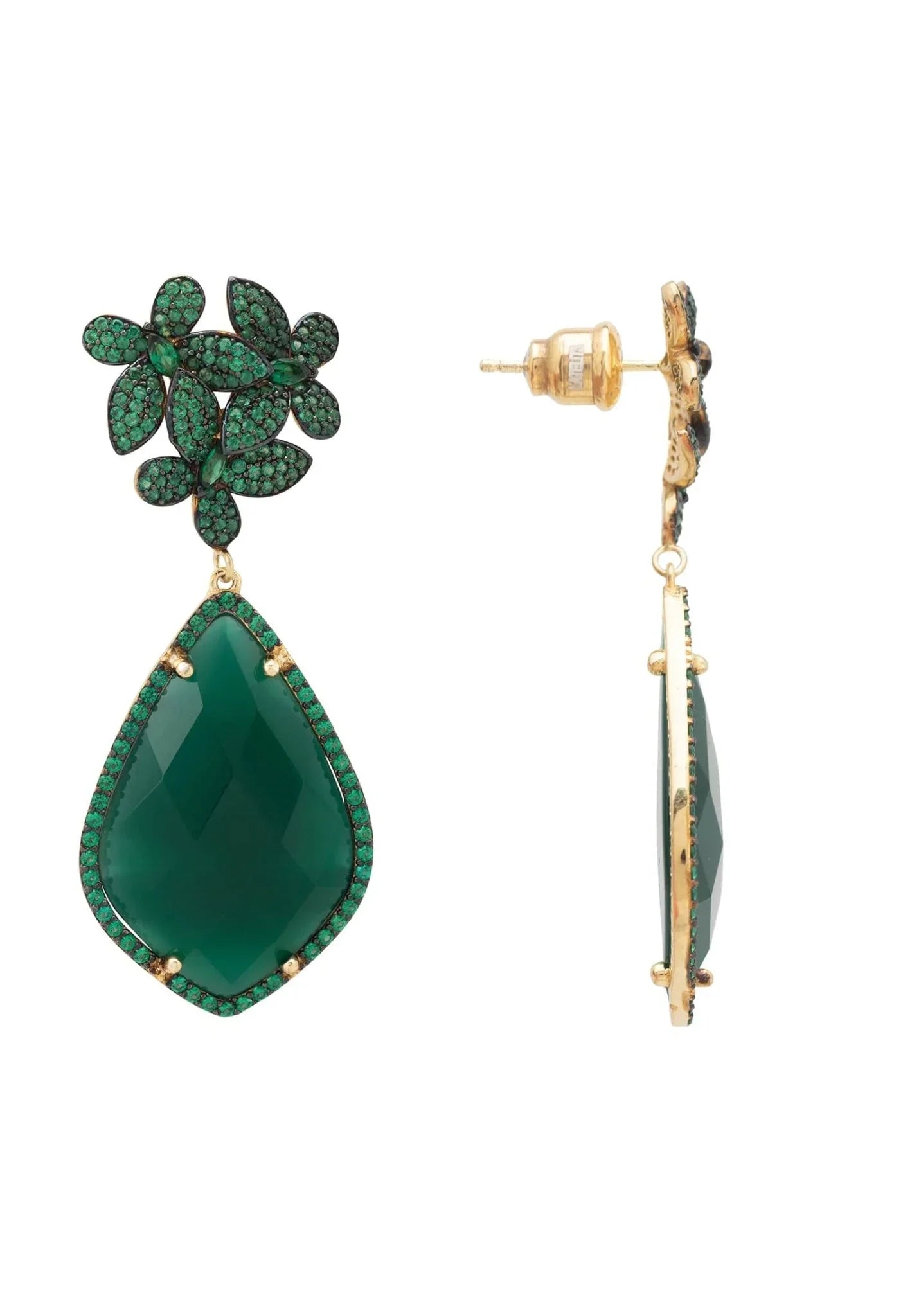 Flowers Green Onyx Teardrop Earrings Gold - LATELITA Earrings