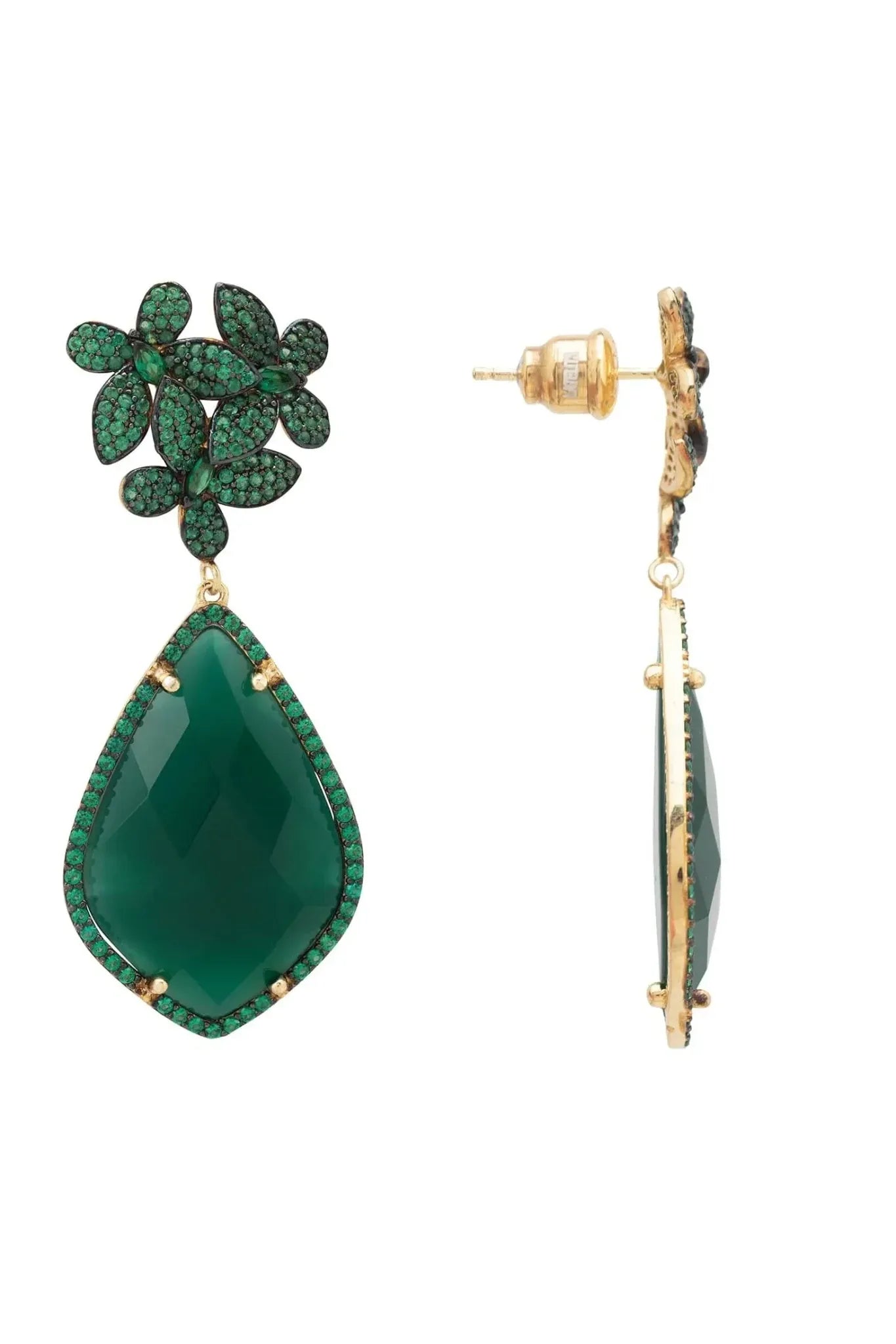 Flowers Green Onyx Teardrop Earrings Gold - LATELITA Earrings