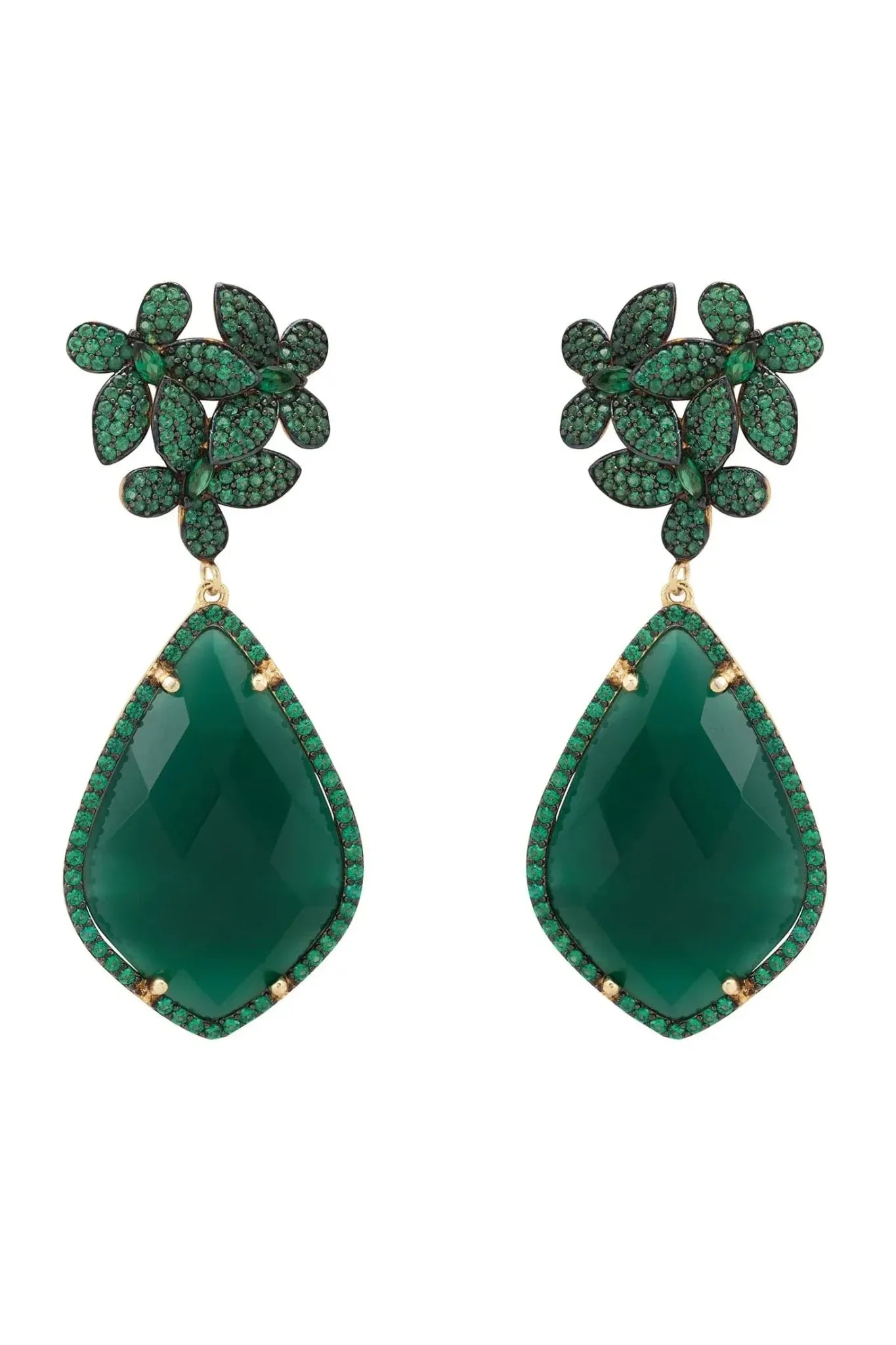 Flowers Green Onyx Teardrop Earrings Gold - LATELITA Earrings