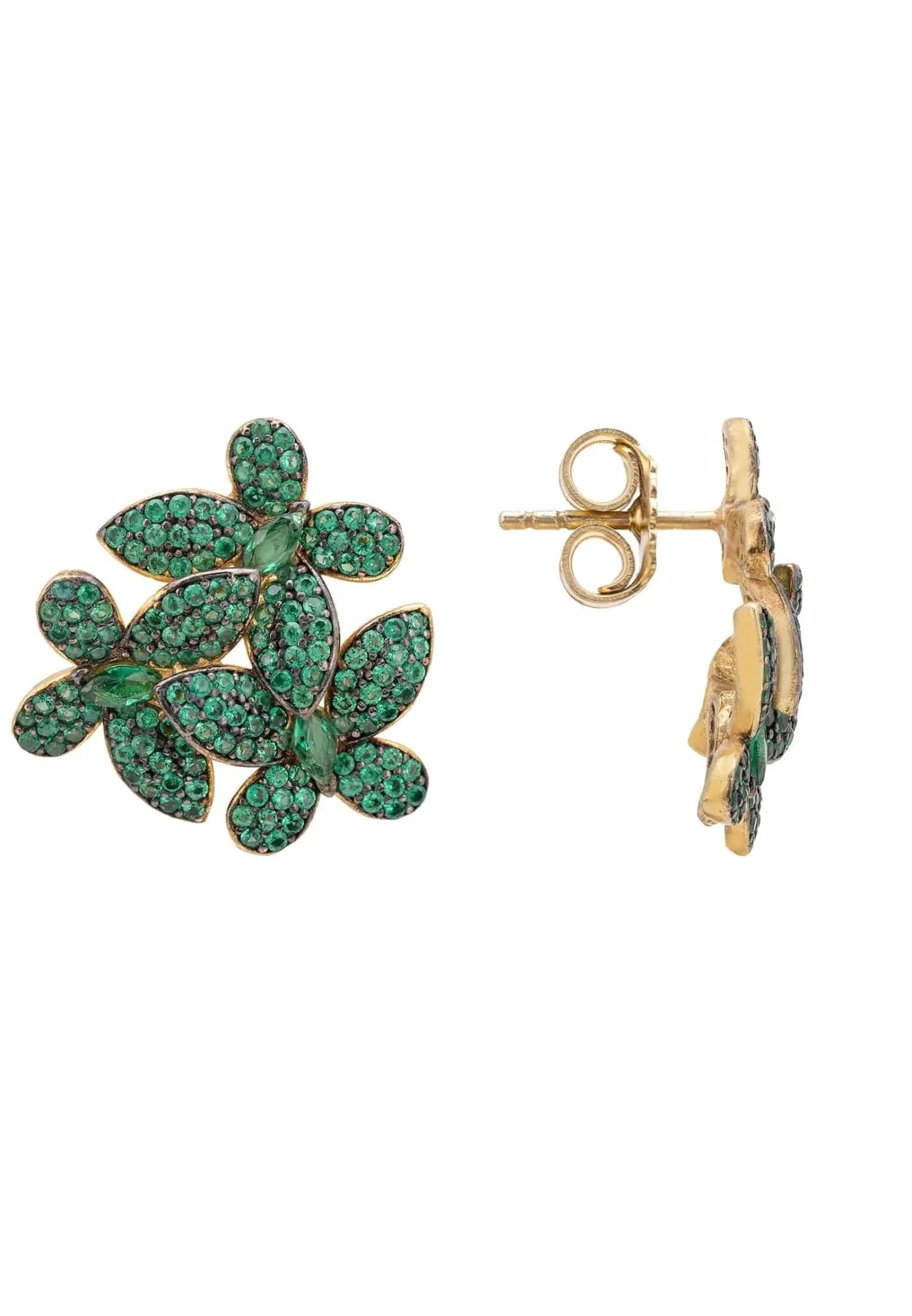 Flowers Large Stud Earrings Gold Emerald Green - LATELITA Earrings