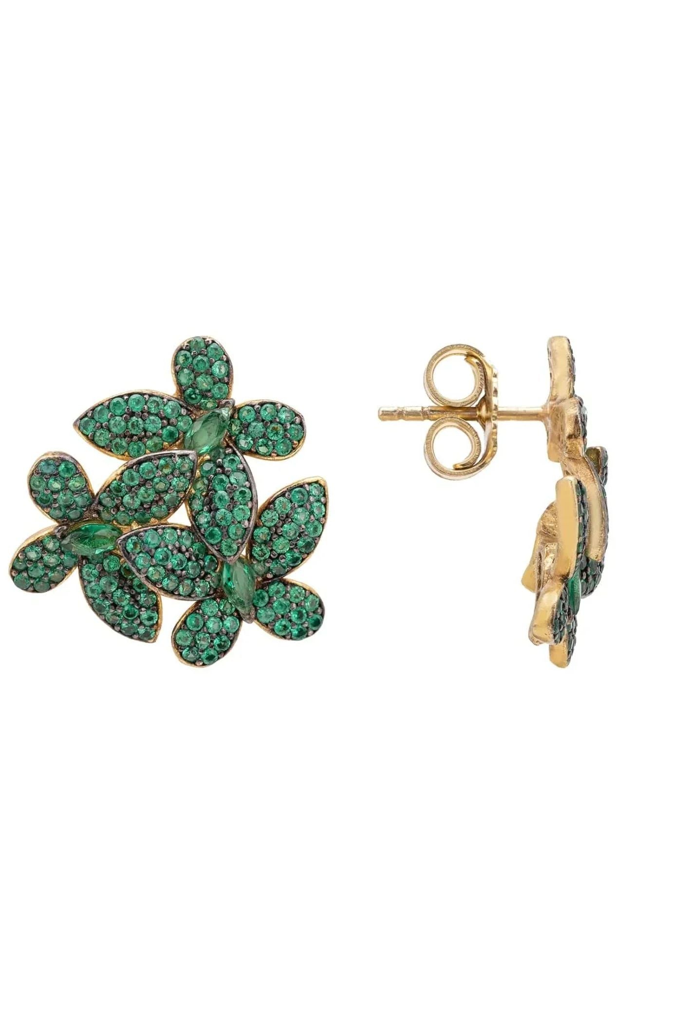 Flowers Large Stud Earrings Gold Emerald Green - LATELITA Earrings