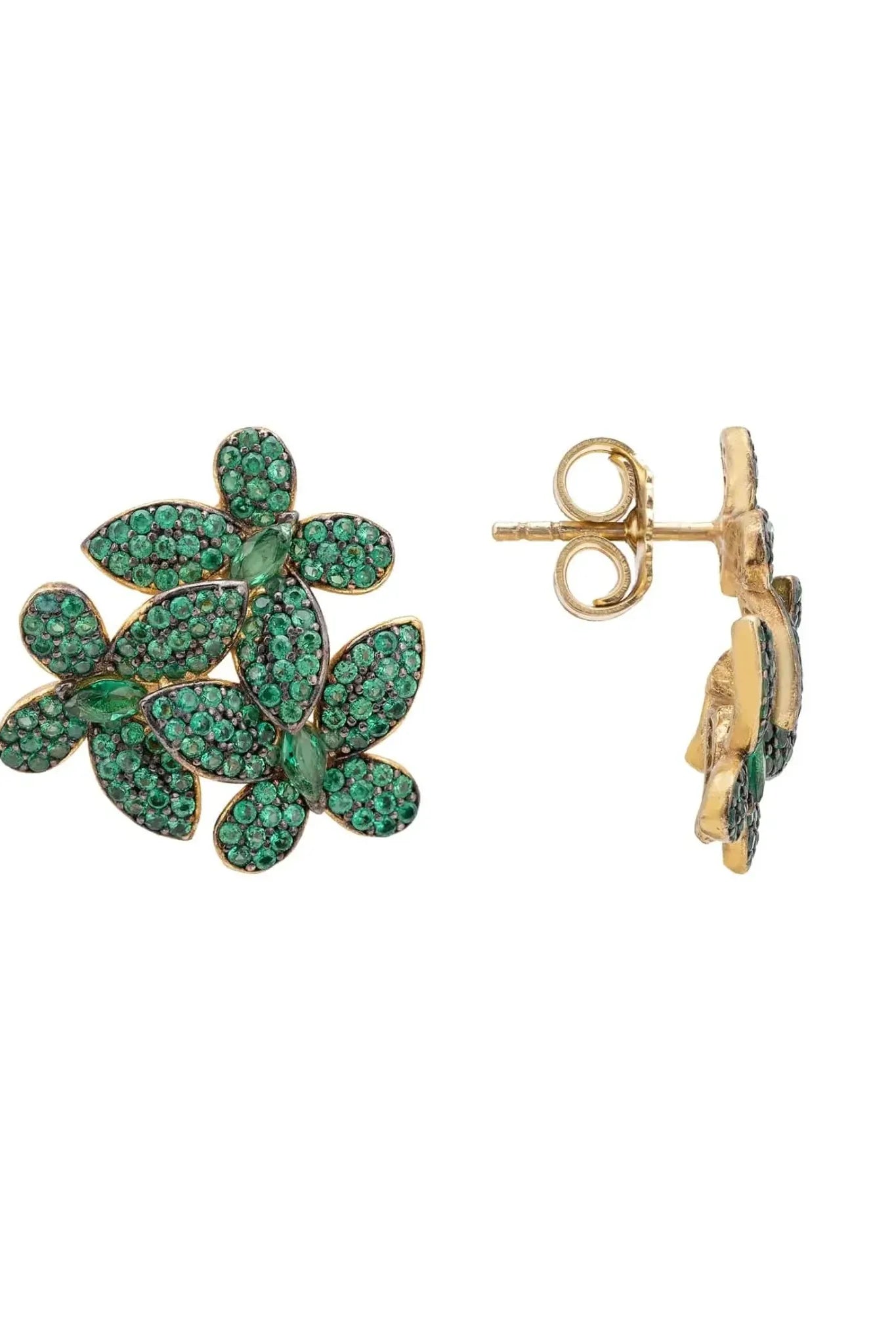 Flowers Large Stud Earrings Gold Emerald Green - LATELITA Earrings