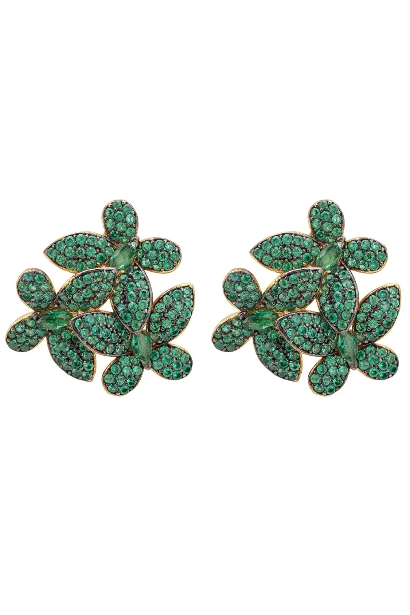 Flowers Large Stud Earrings Gold Emerald Green - LATELITA Earrings