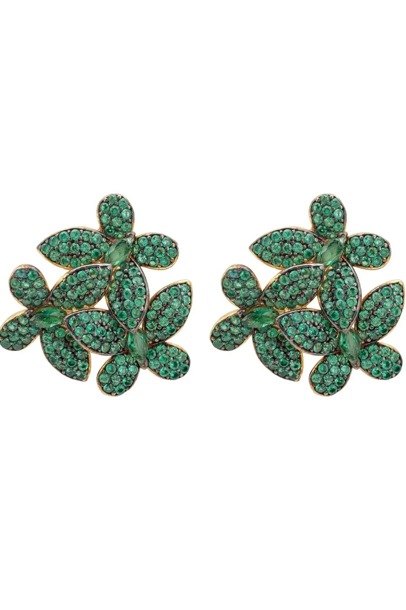 Flowers Large Stud Earrings Gold Emerald Green - LATELITA Earrings