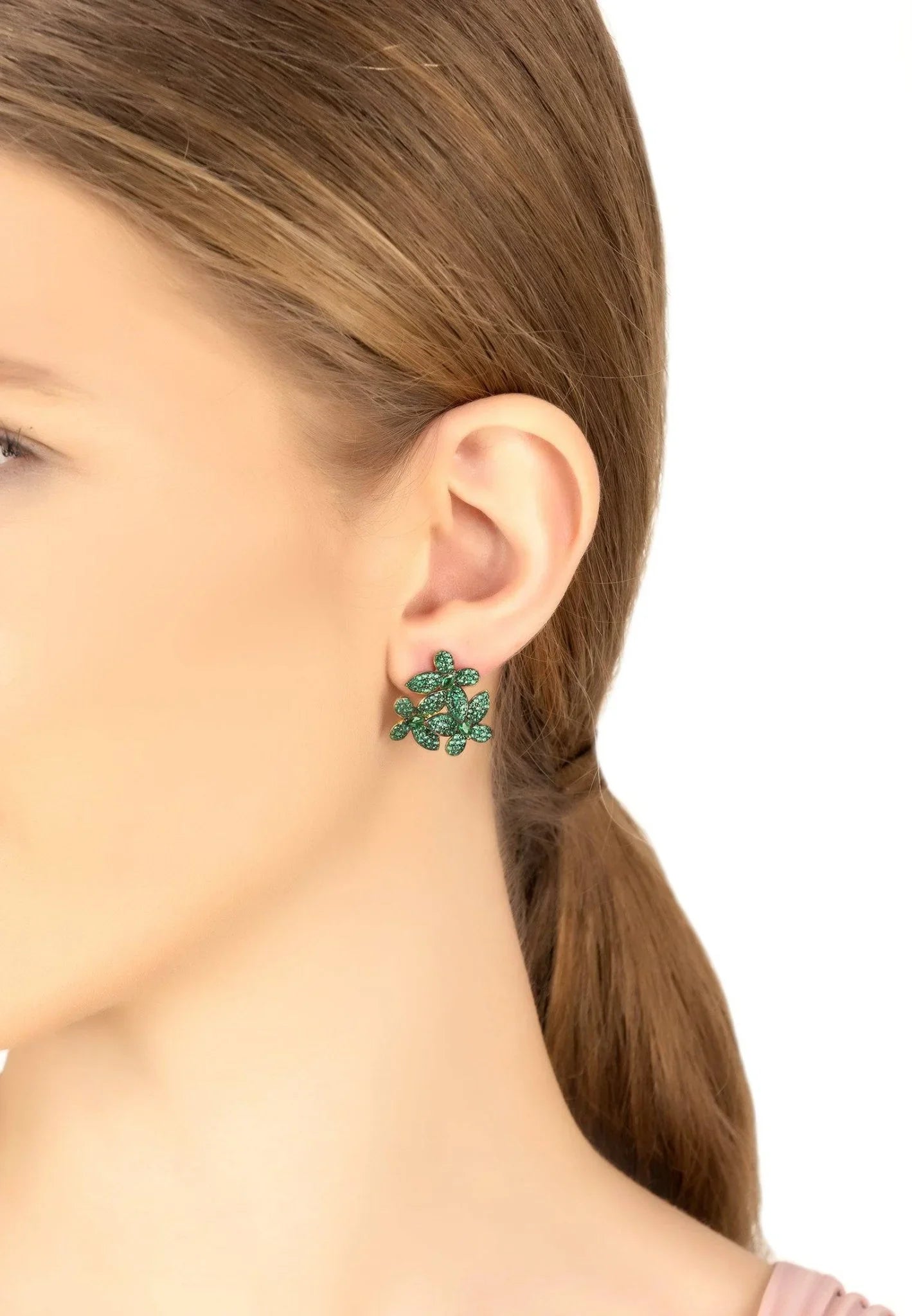 Flowers Large Stud Earrings Gold Emerald Green - LATELITA Earrings