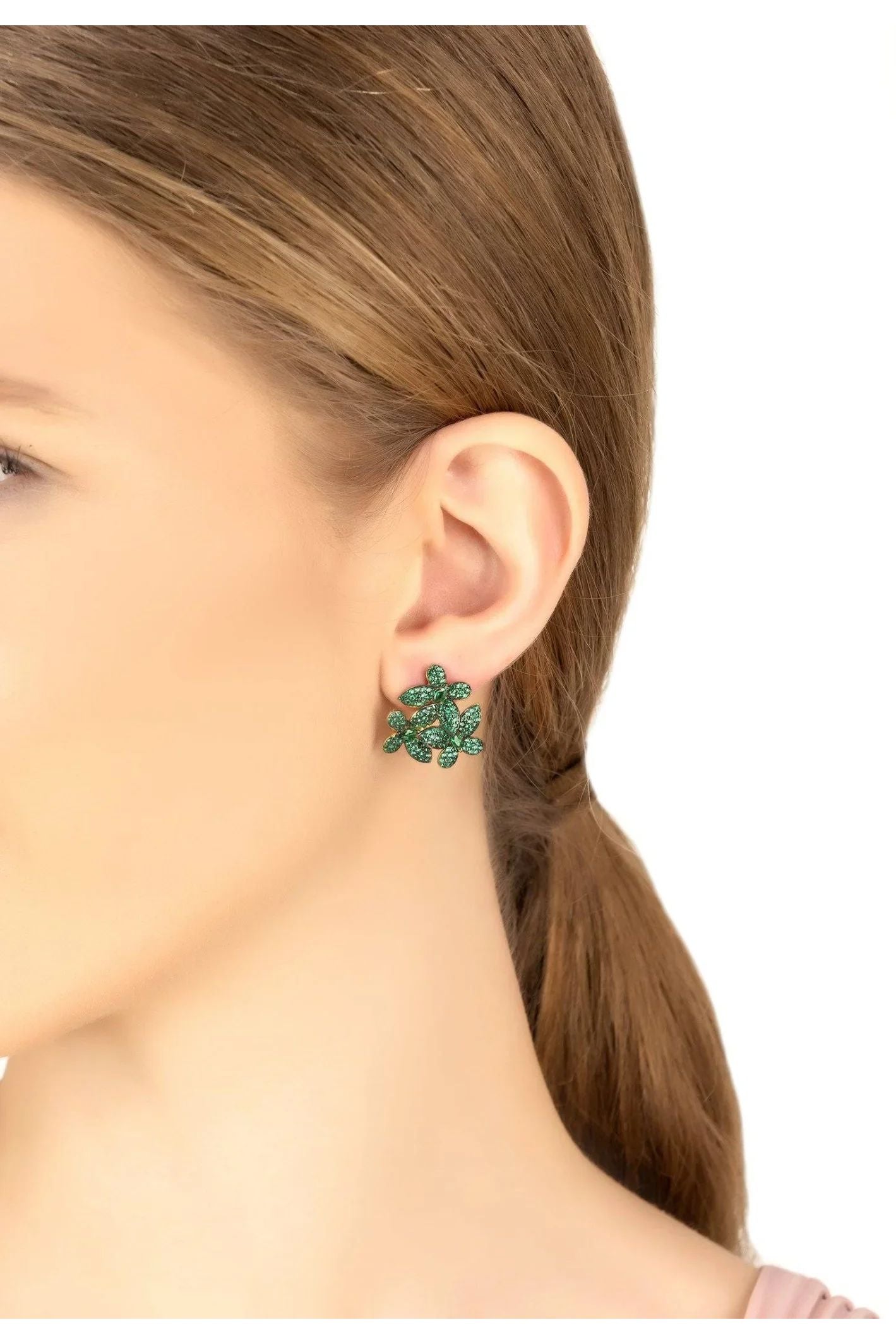 Flowers Large Stud Earrings Gold Emerald Green - LATELITA Earrings