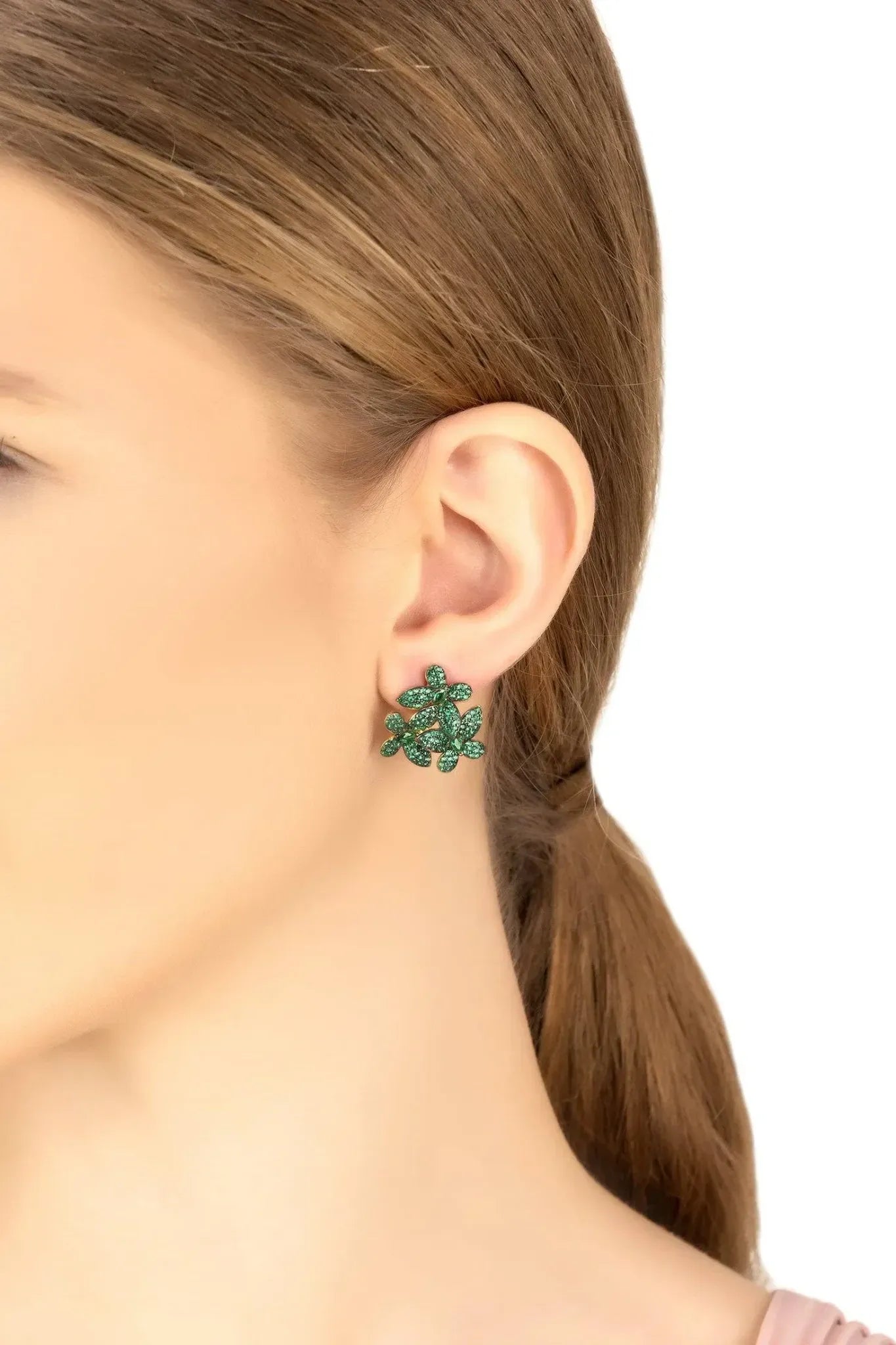 Flowers Large Stud Earrings Gold Emerald Green - LATELITA Earrings