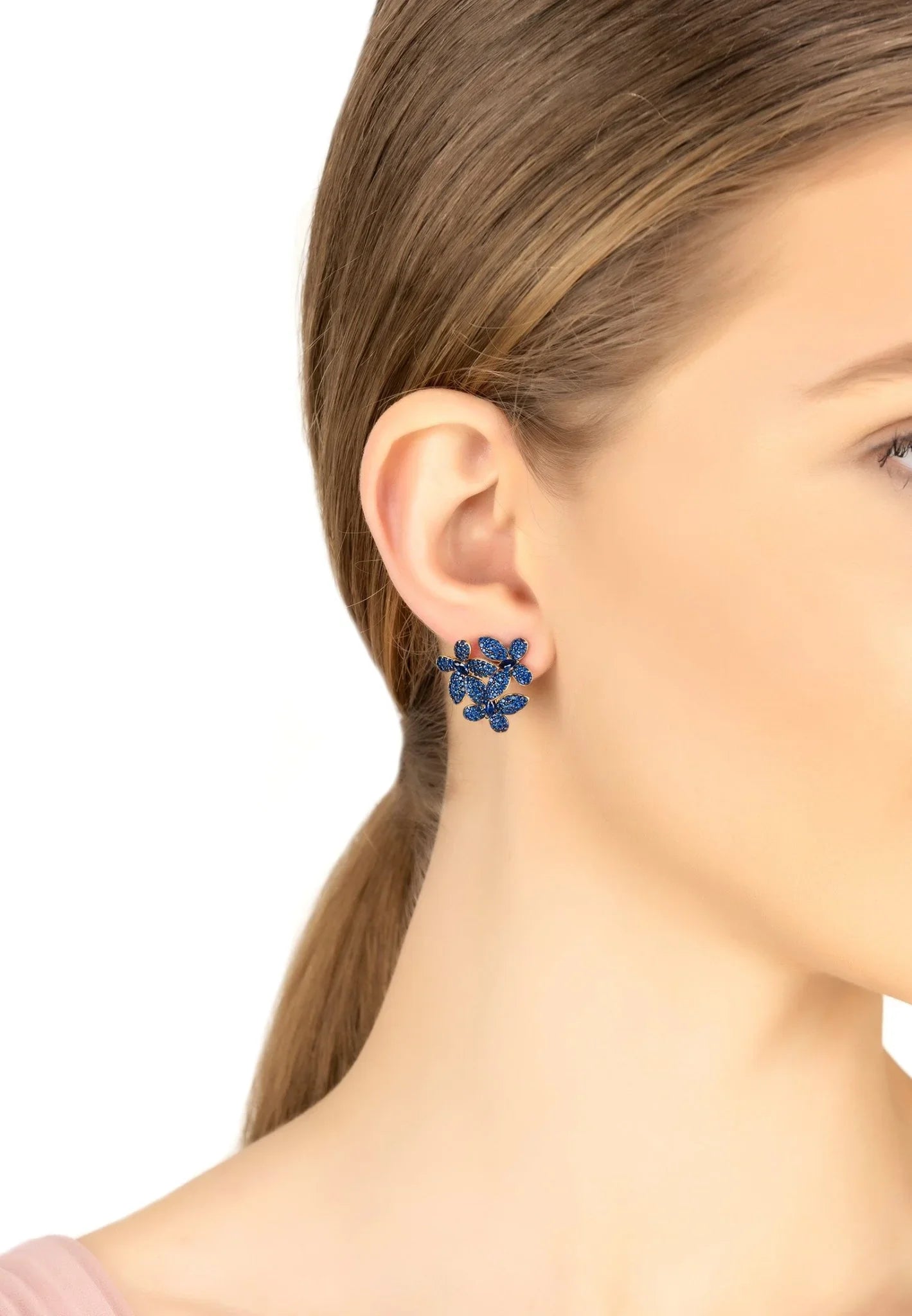 Flowers Large Stud Earrings Sapphire Blue Gold - LATELITA Earrings