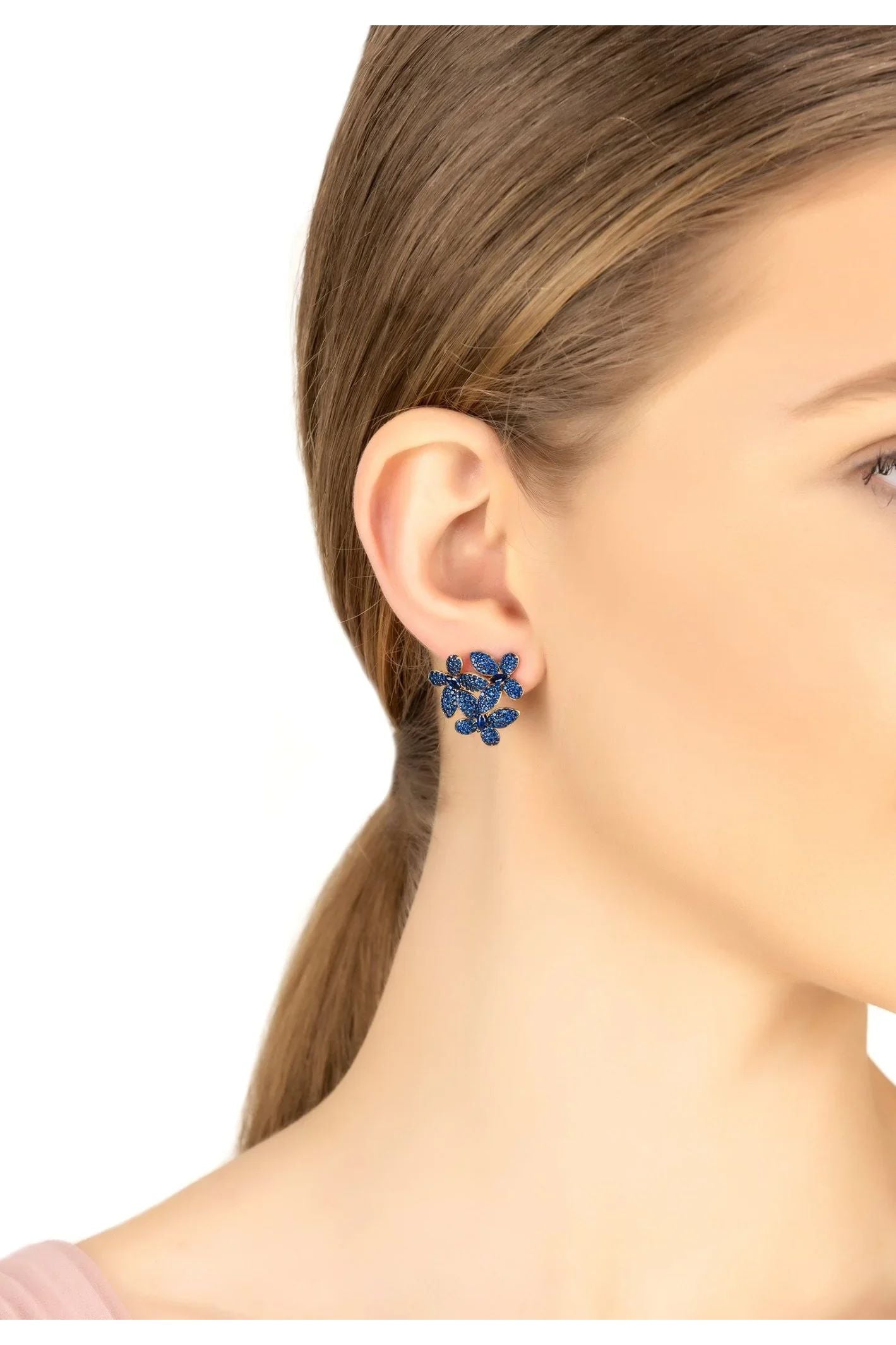 Flowers Large Stud Earrings Sapphire Blue Gold - LATELITA Earrings
