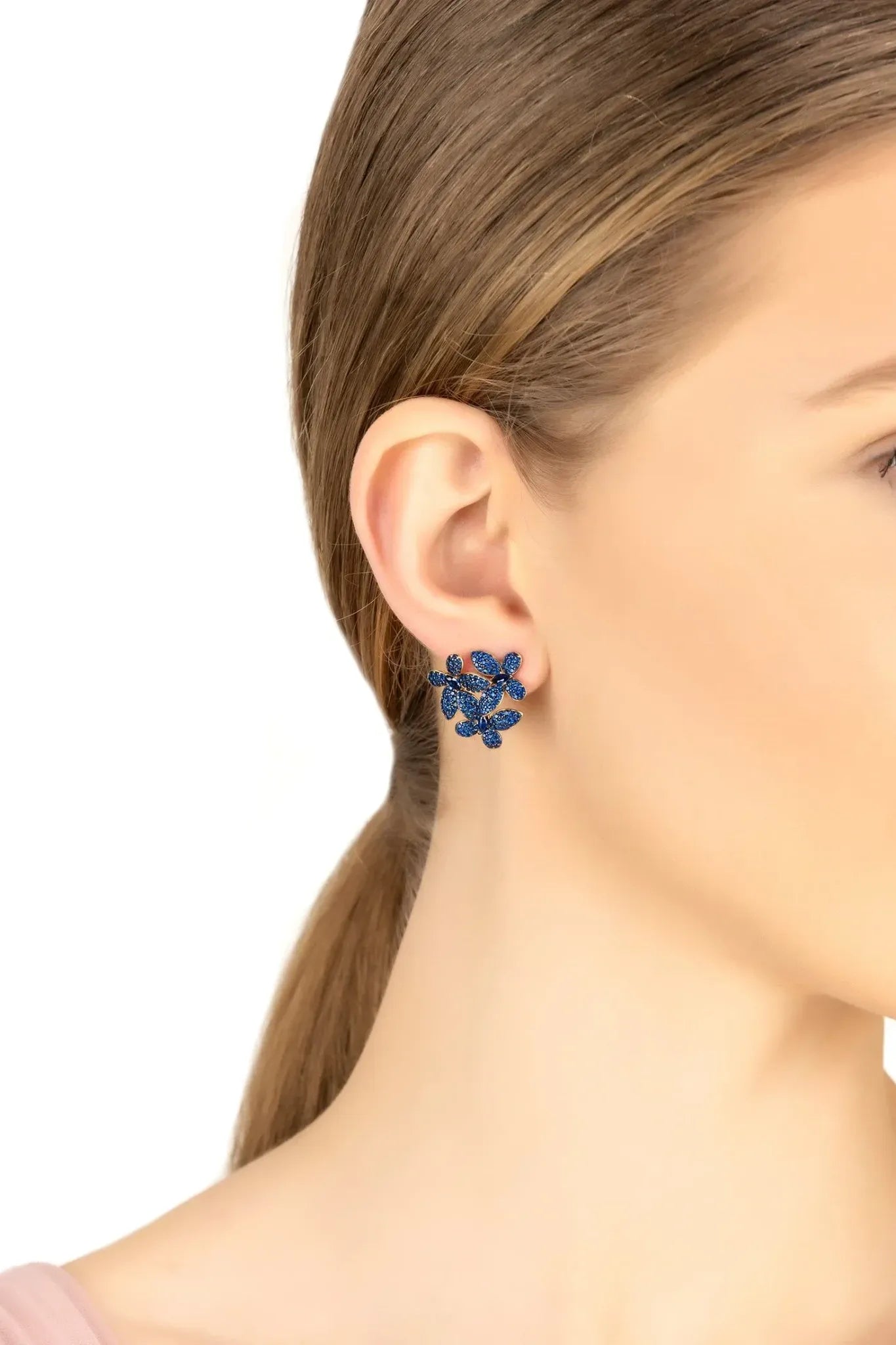 Flowers Large Stud Earrings Sapphire Blue Gold - LATELITA Earrings