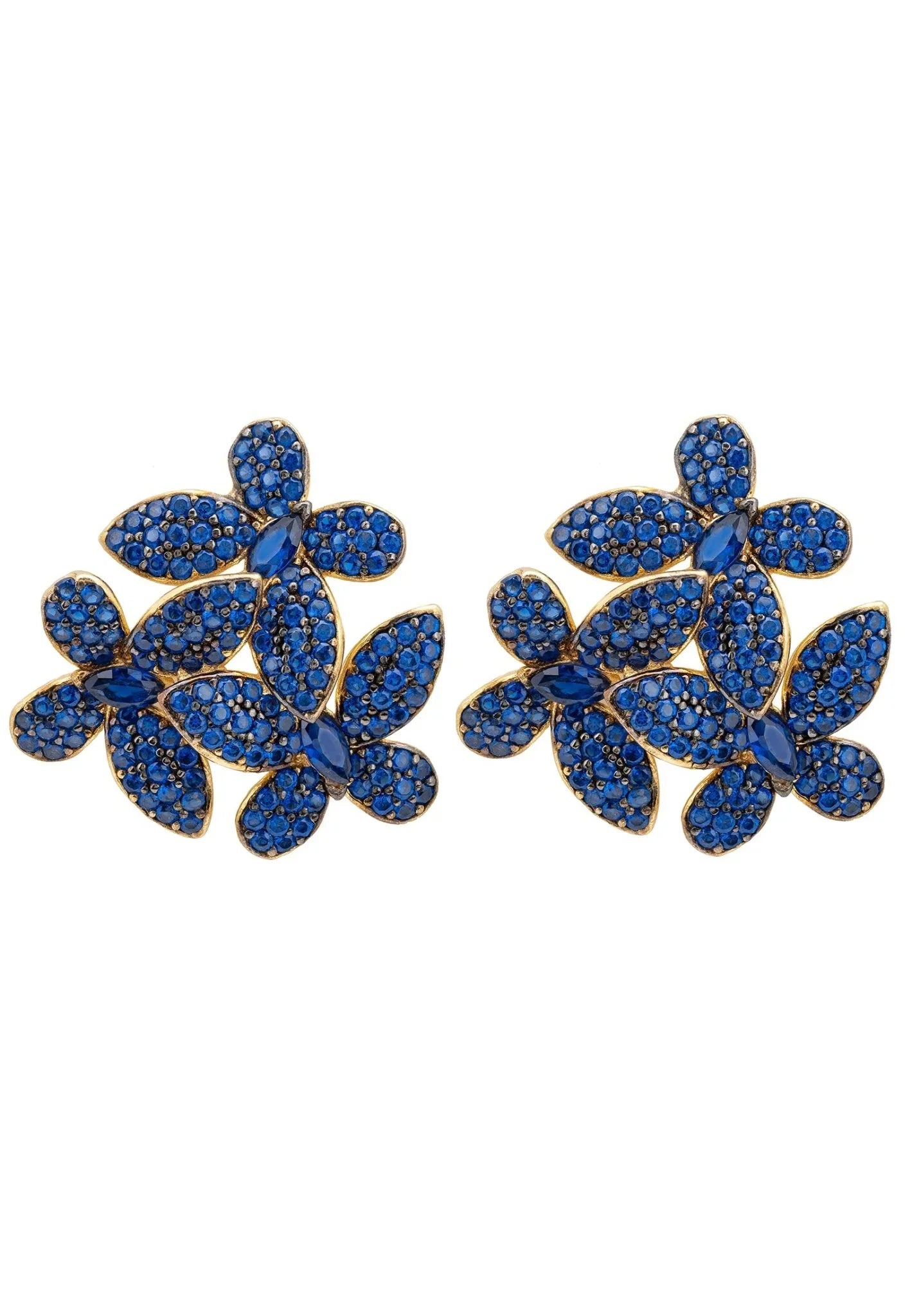 Flowers Large Stud Earrings Sapphire Blue Gold - LATELITA Earrings