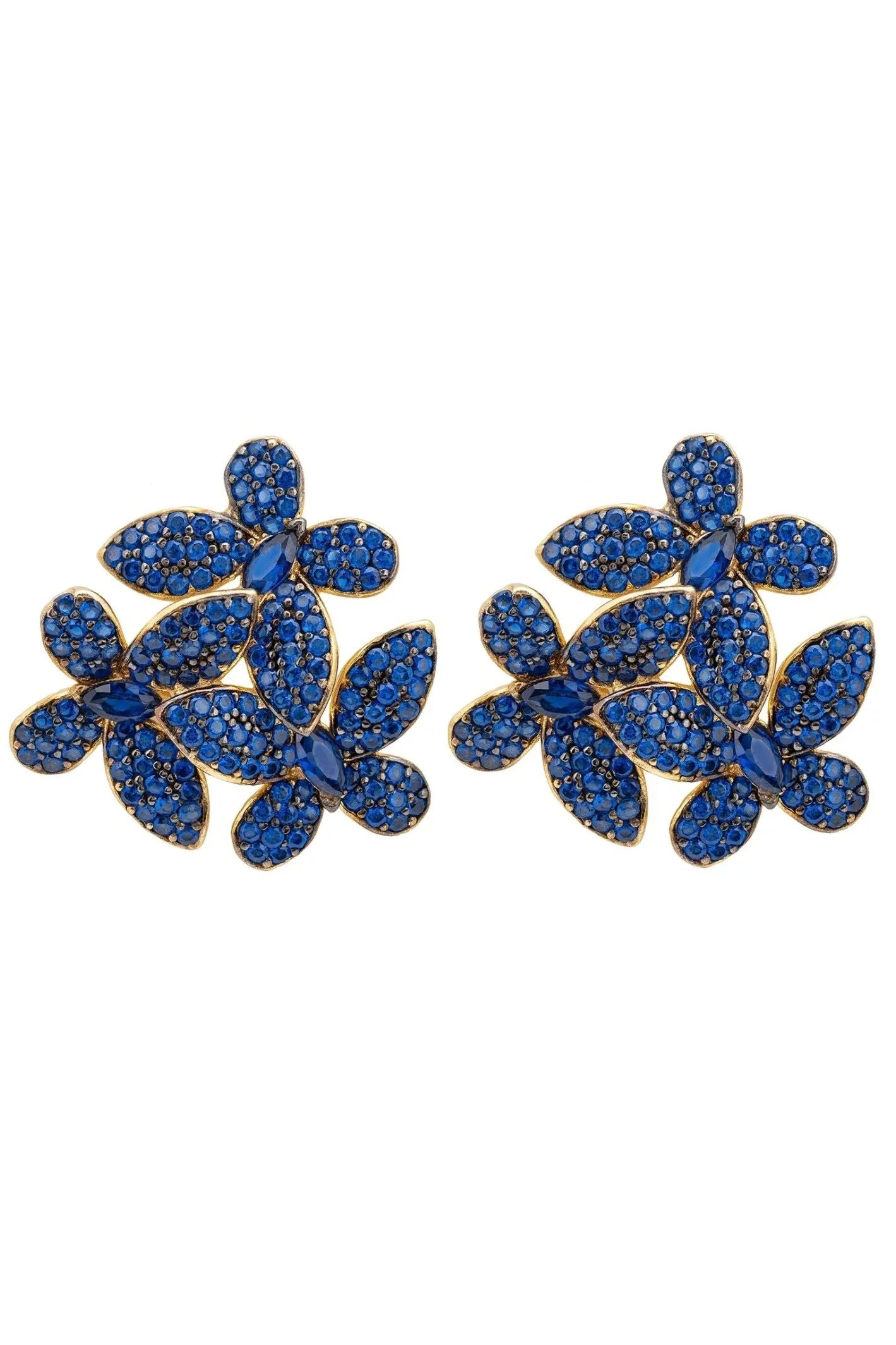 Flowers Large Stud Earrings Sapphire Blue Gold - LATELITA Earrings