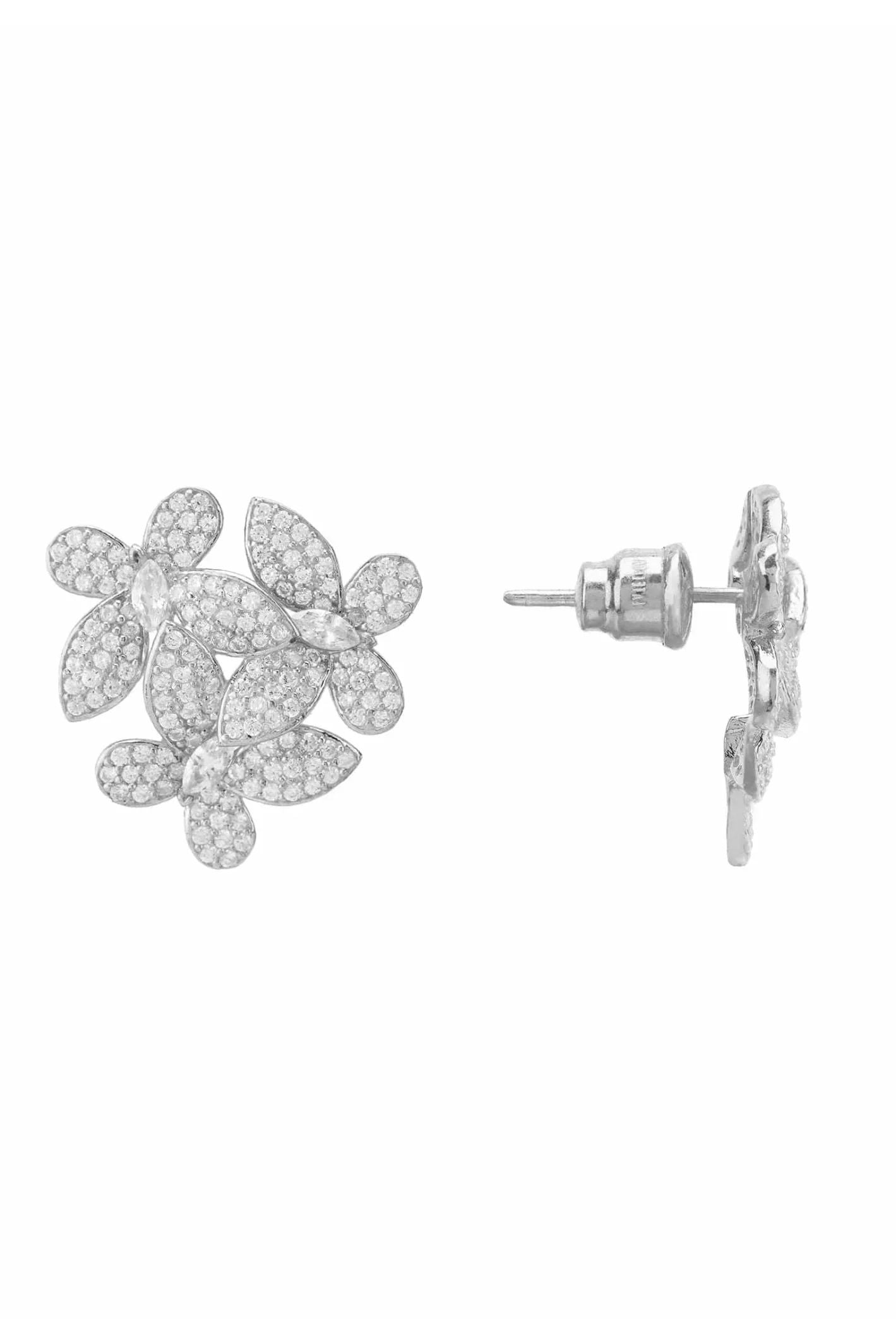 Flowers Large Stud Earrings Silver - LATELITA Earrings
