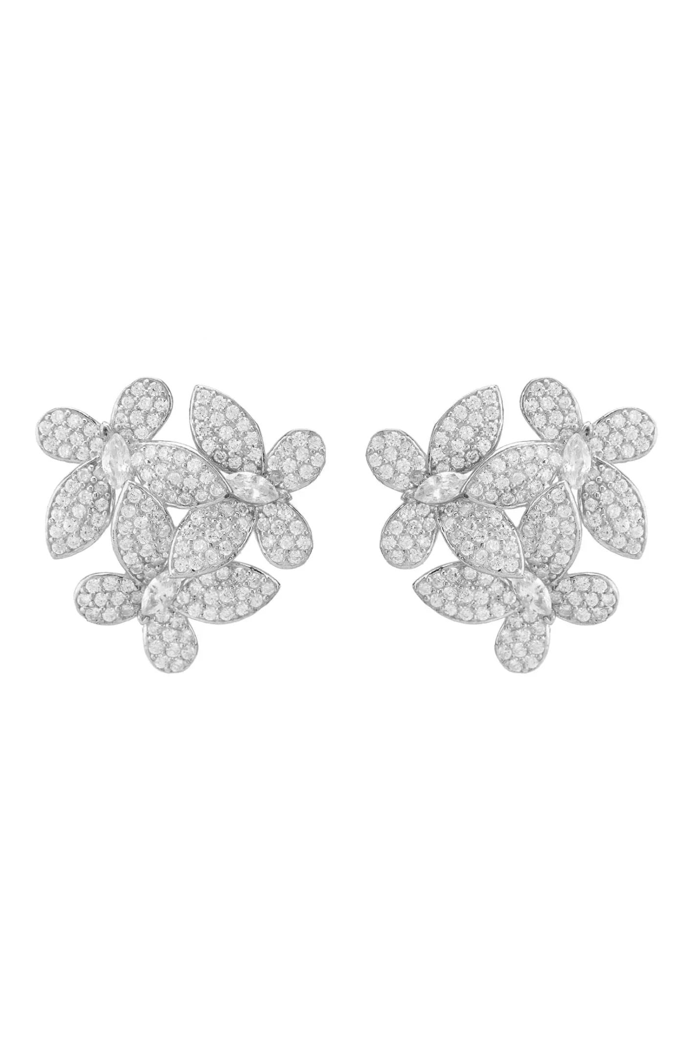 Flowers Large Stud Earrings Silver - LATELITA Earrings
