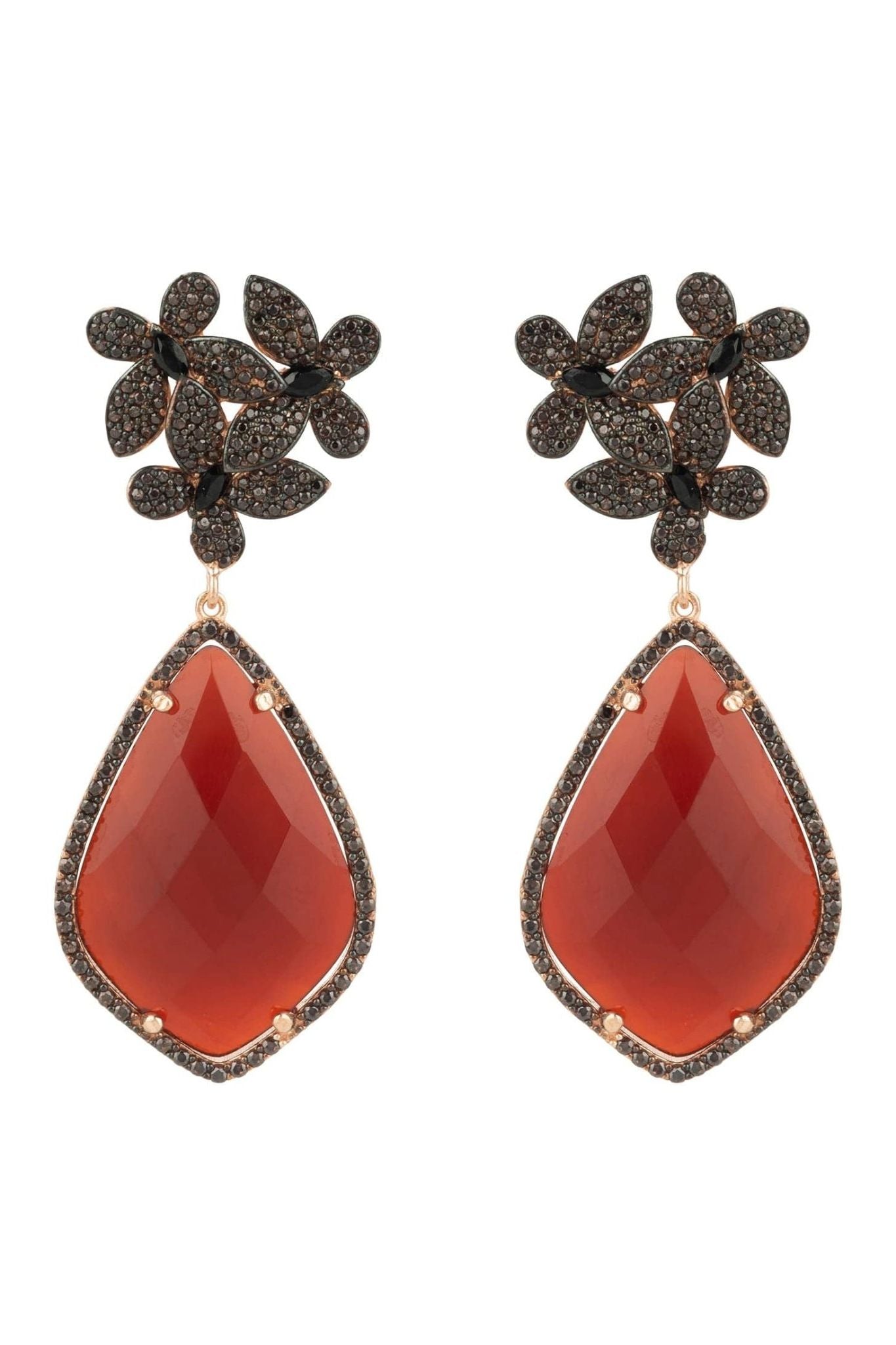 Flowers Teardrop Carnelian Chocolate Cz Rosegold - LATELITA Earrings