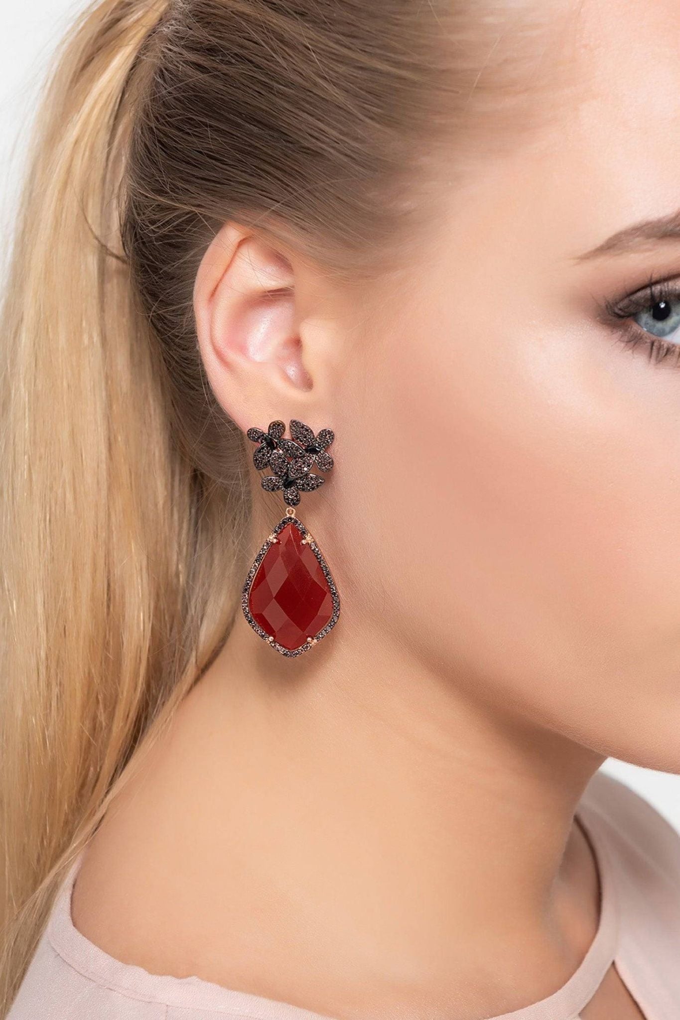 Flowers Teardrop Carnelian Chocolate Cz Rosegold - LATELITA Earrings