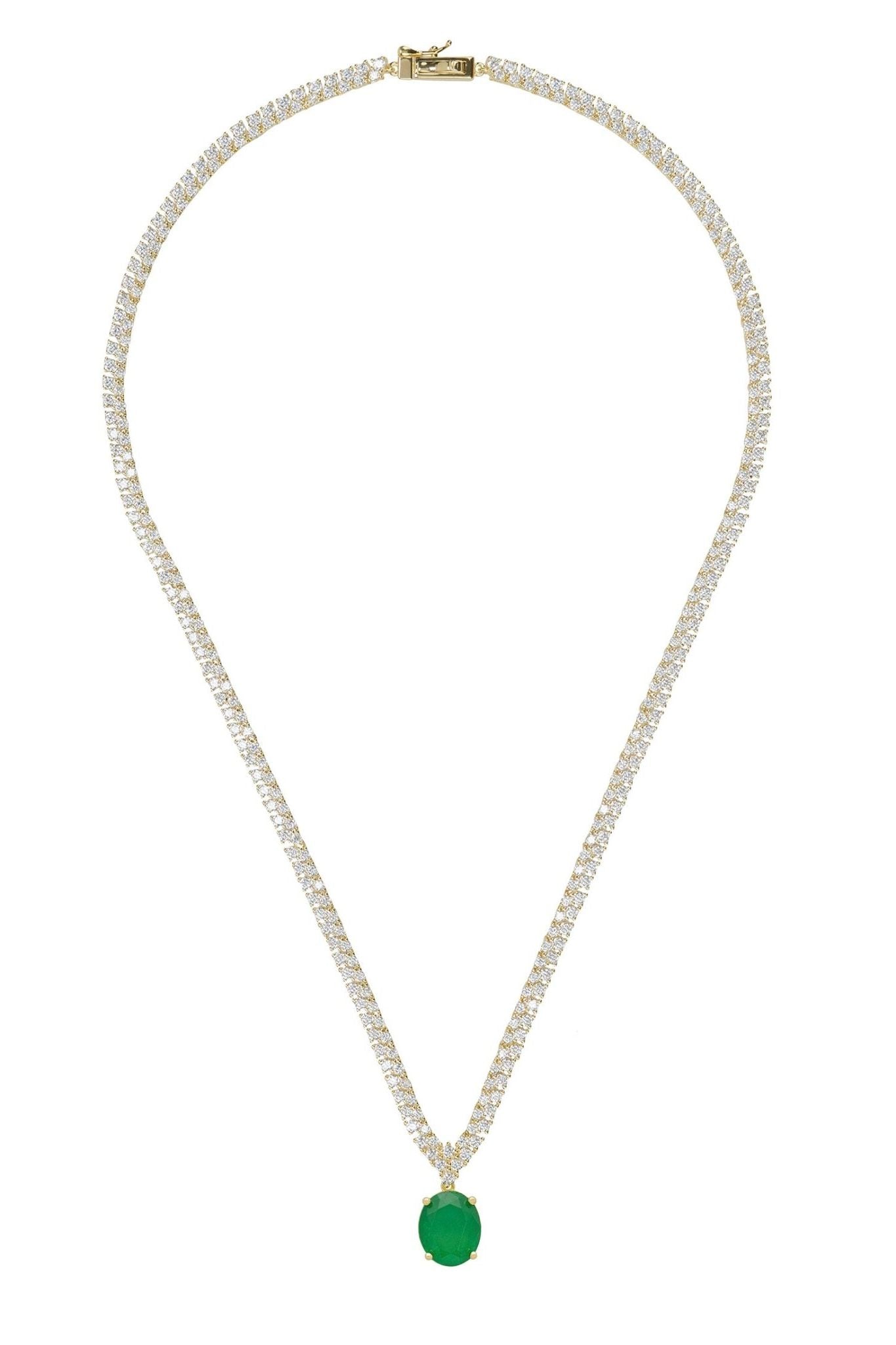 Garbo Oval Gemstone Tennis Necklace Emerald Gold - LATELITA Necklaces