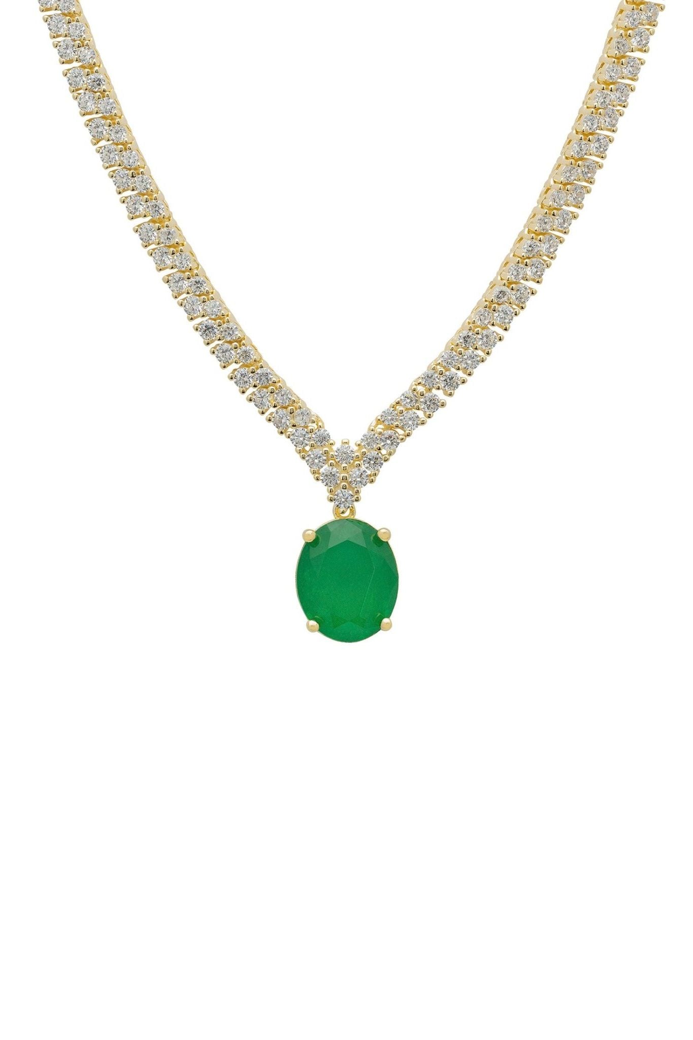 Garbo Oval Gemstone Tennis Necklace Emerald Gold - LATELITA Necklaces