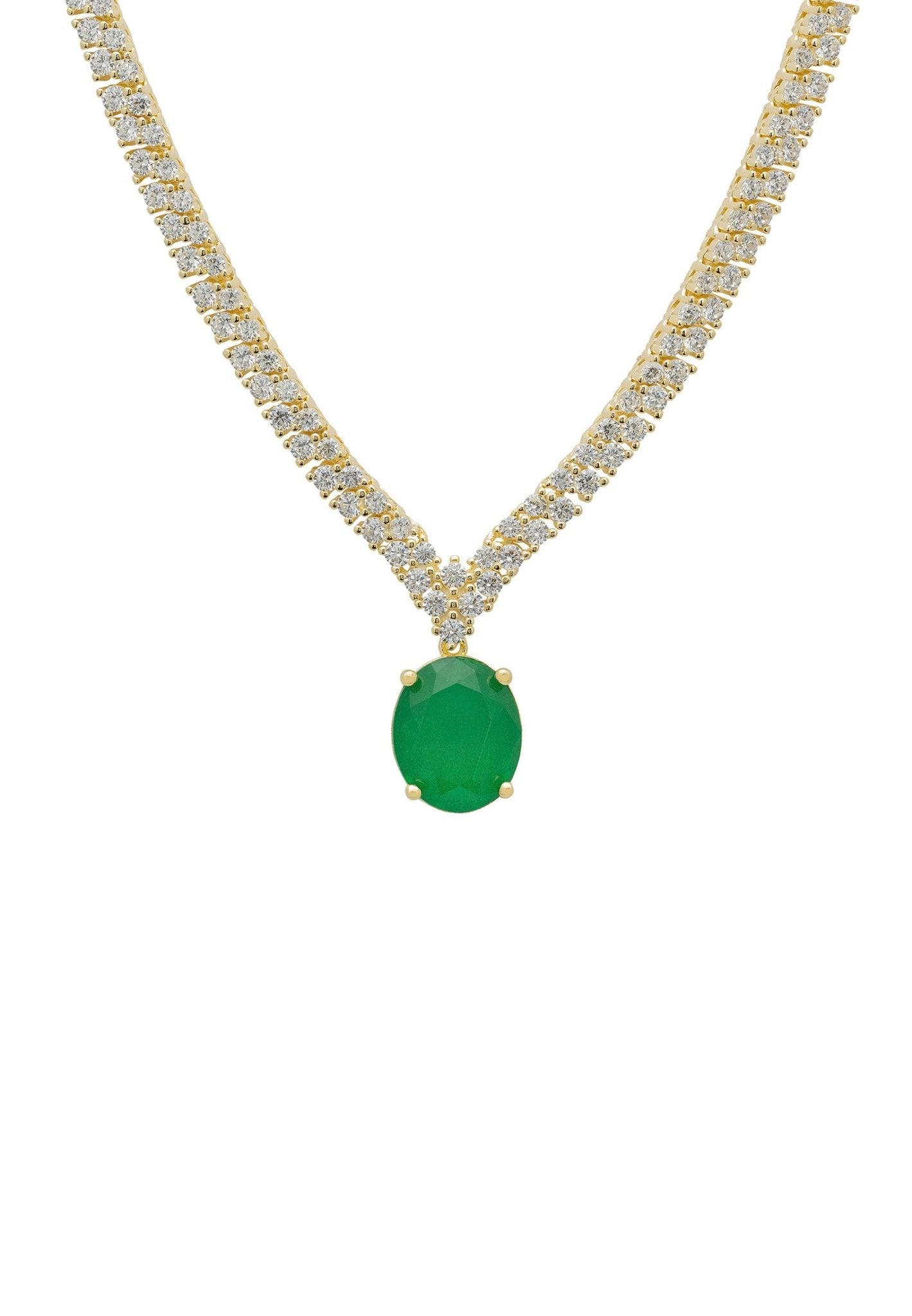 Garbo Oval Gemstone Tennis Necklace Emerald Gold - LATELITA Necklaces