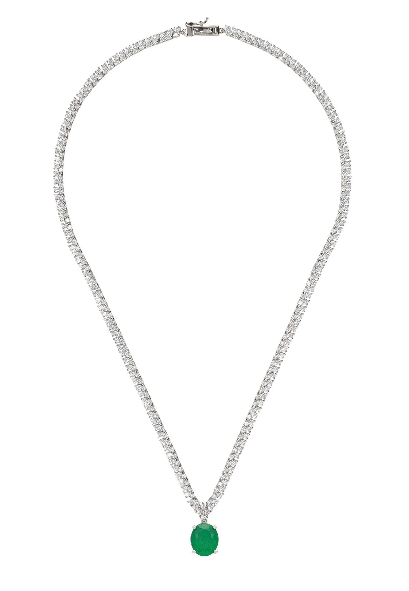 Garbo Oval Gemstone Tennis Necklace Emerald Silver - LATELITA Necklaces