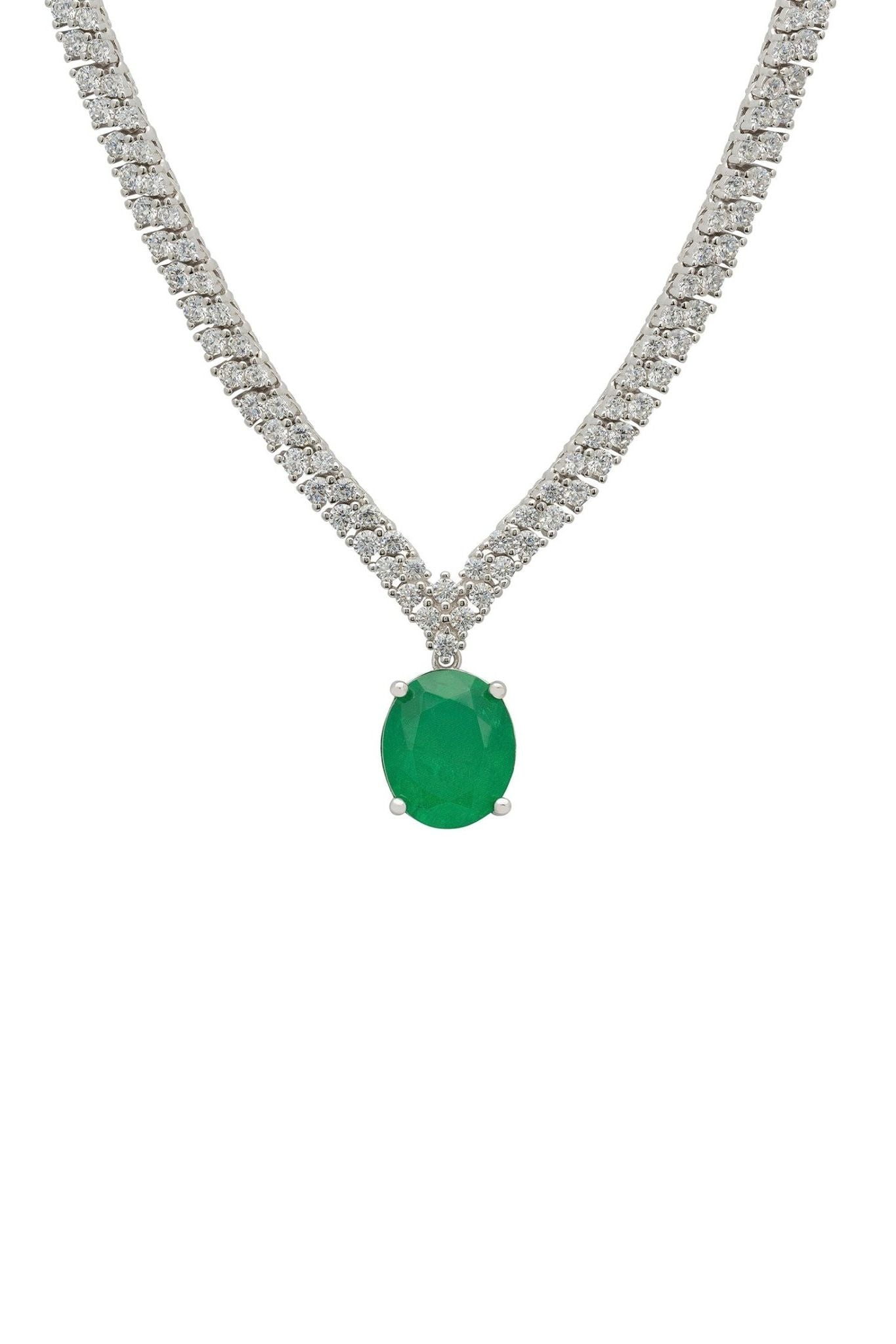 Garbo Oval Gemstone Tennis Necklace Emerald Silver - LATELITA Necklaces
