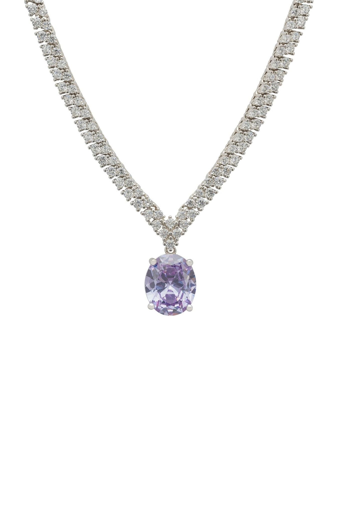 Garbo Oval Gemstone Tennis Necklace Lilac Amethyst Silver - LATELITA Necklaces