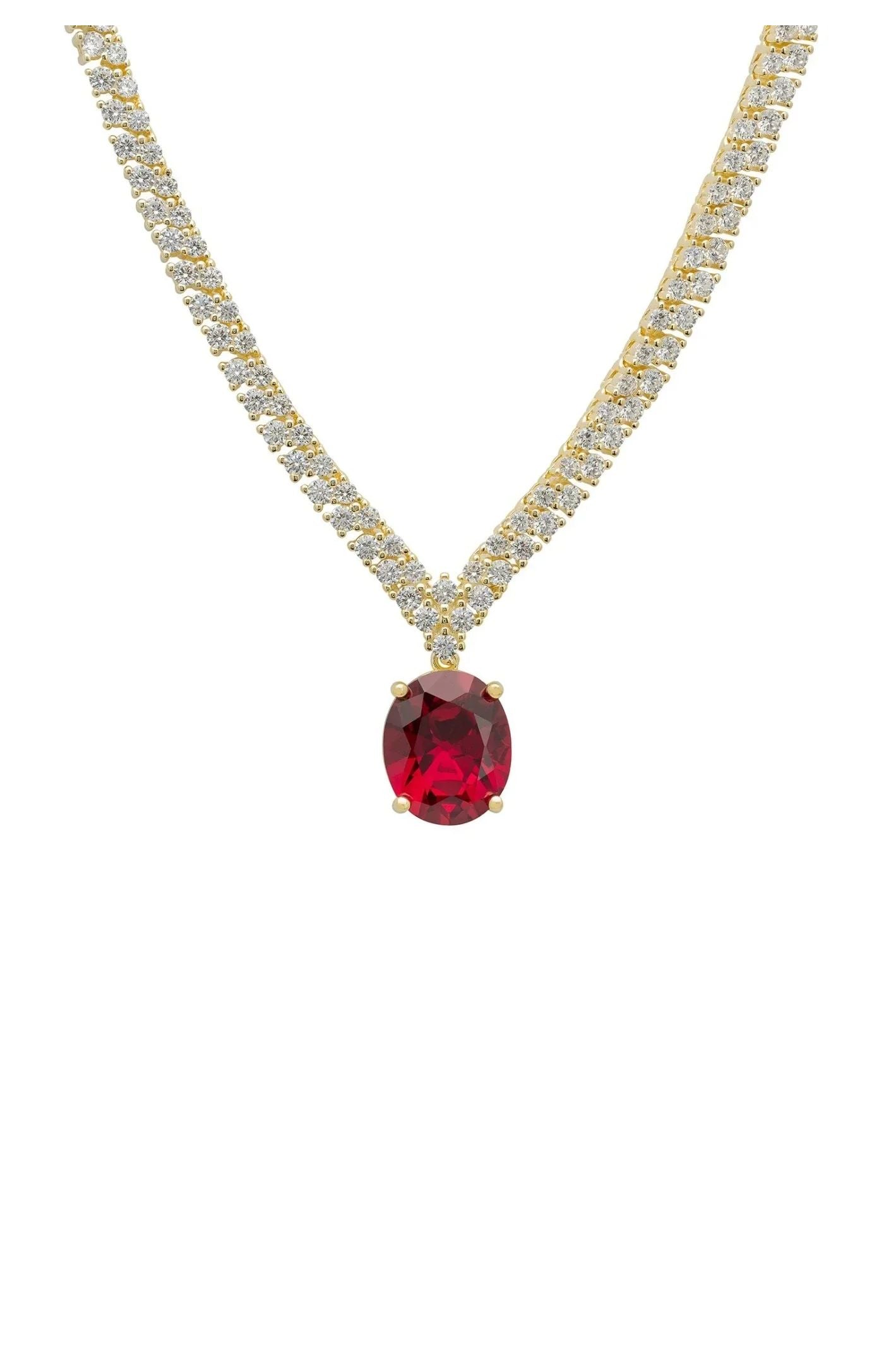 Garbo Oval Gemstone Tennis Necklace Ruby Gold - LATELITA Necklaces