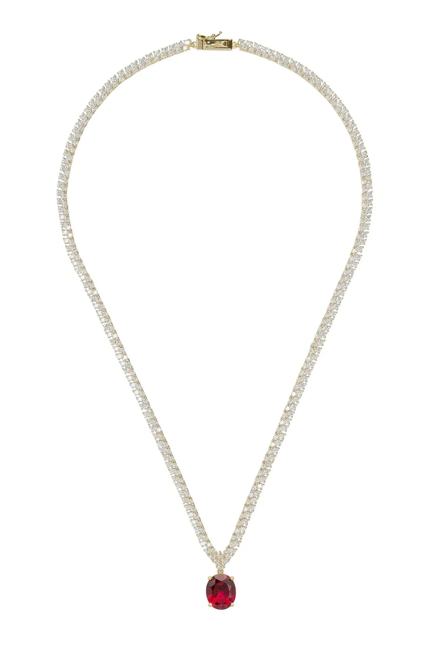 Garbo Oval Gemstone Tennis Necklace Ruby Gold - LATELITA Necklaces
