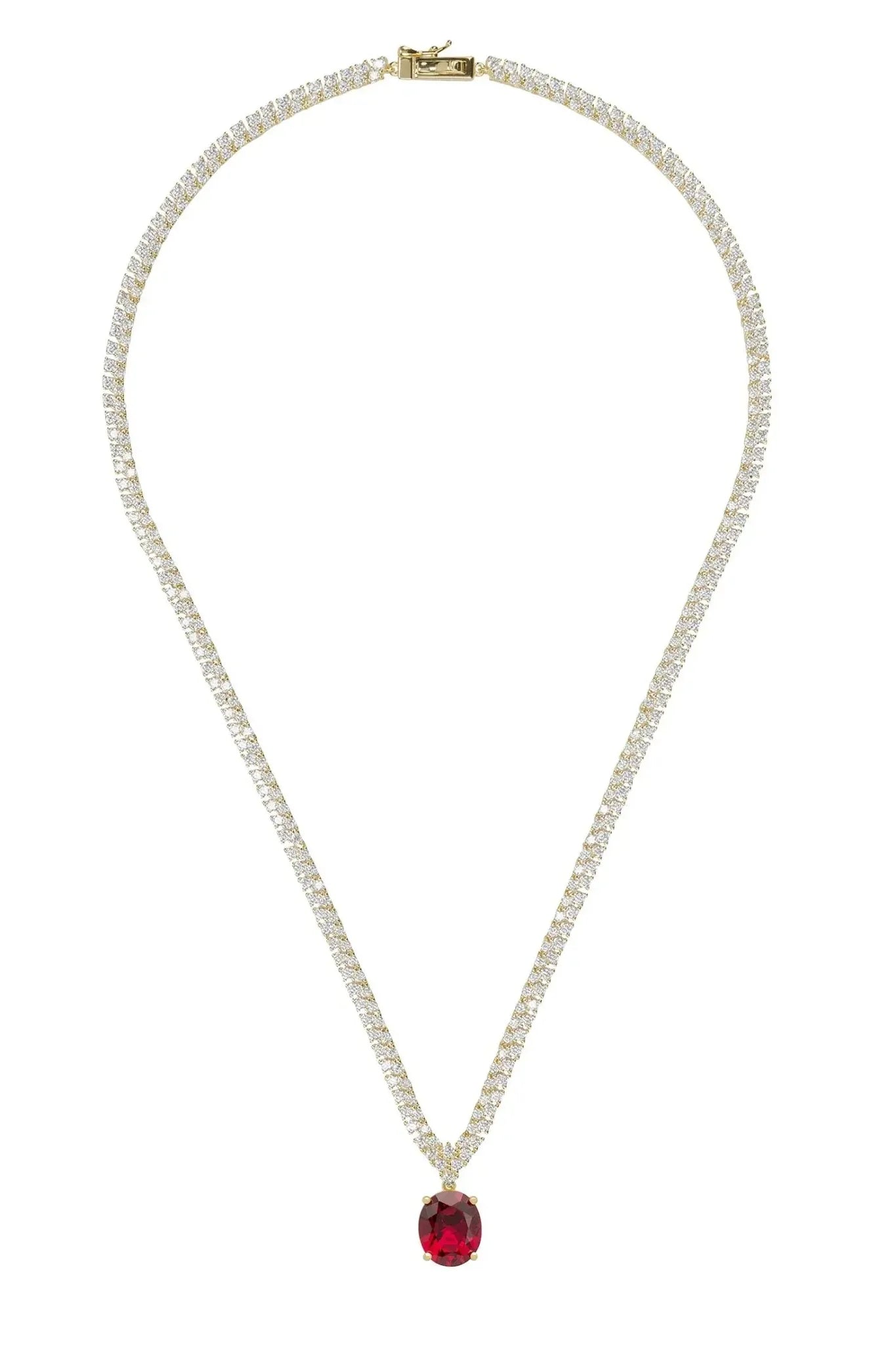 Garbo Oval Gemstone Tennis Necklace Ruby Gold - LATELITA Necklaces