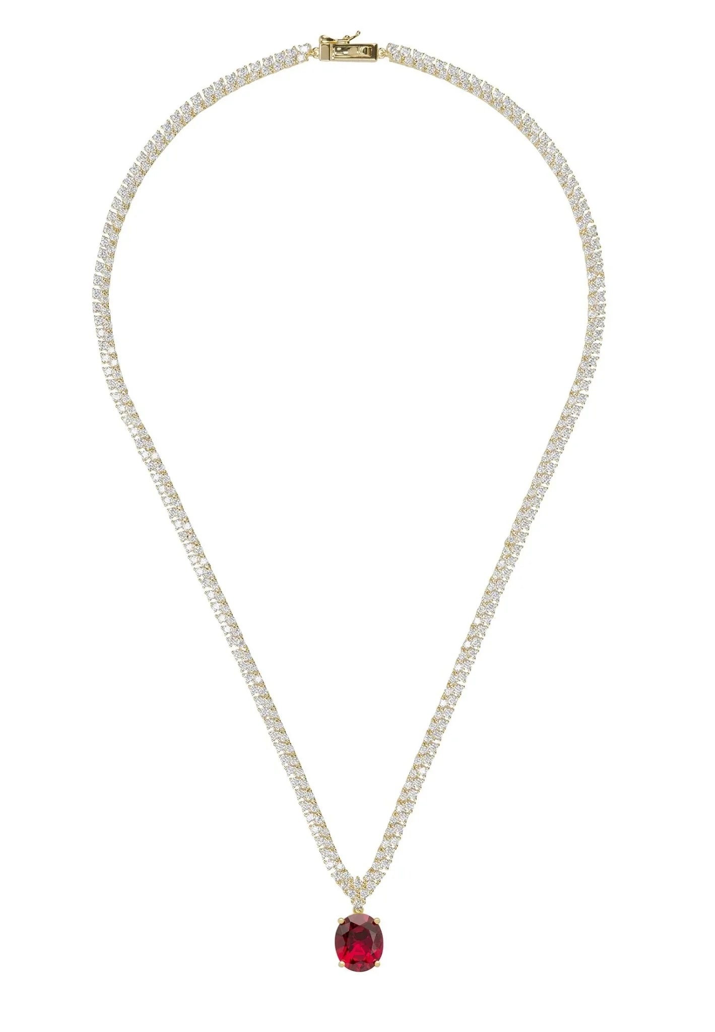 Garbo Oval Gemstone Tennis Necklace Ruby Gold - LATELITA Necklaces