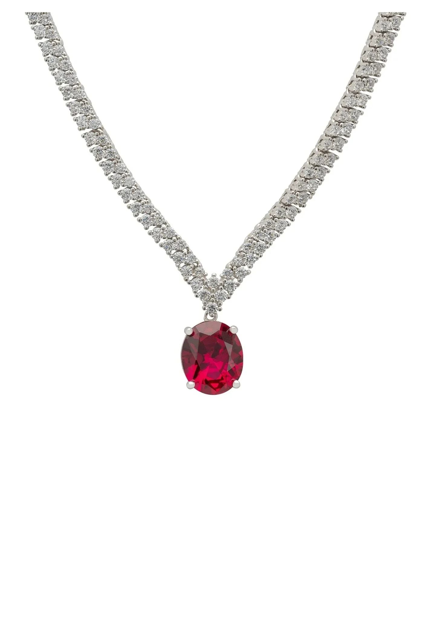 Garbo Oval Gemstone Tennis Necklace Ruby Silver - LATELITA Necklaces