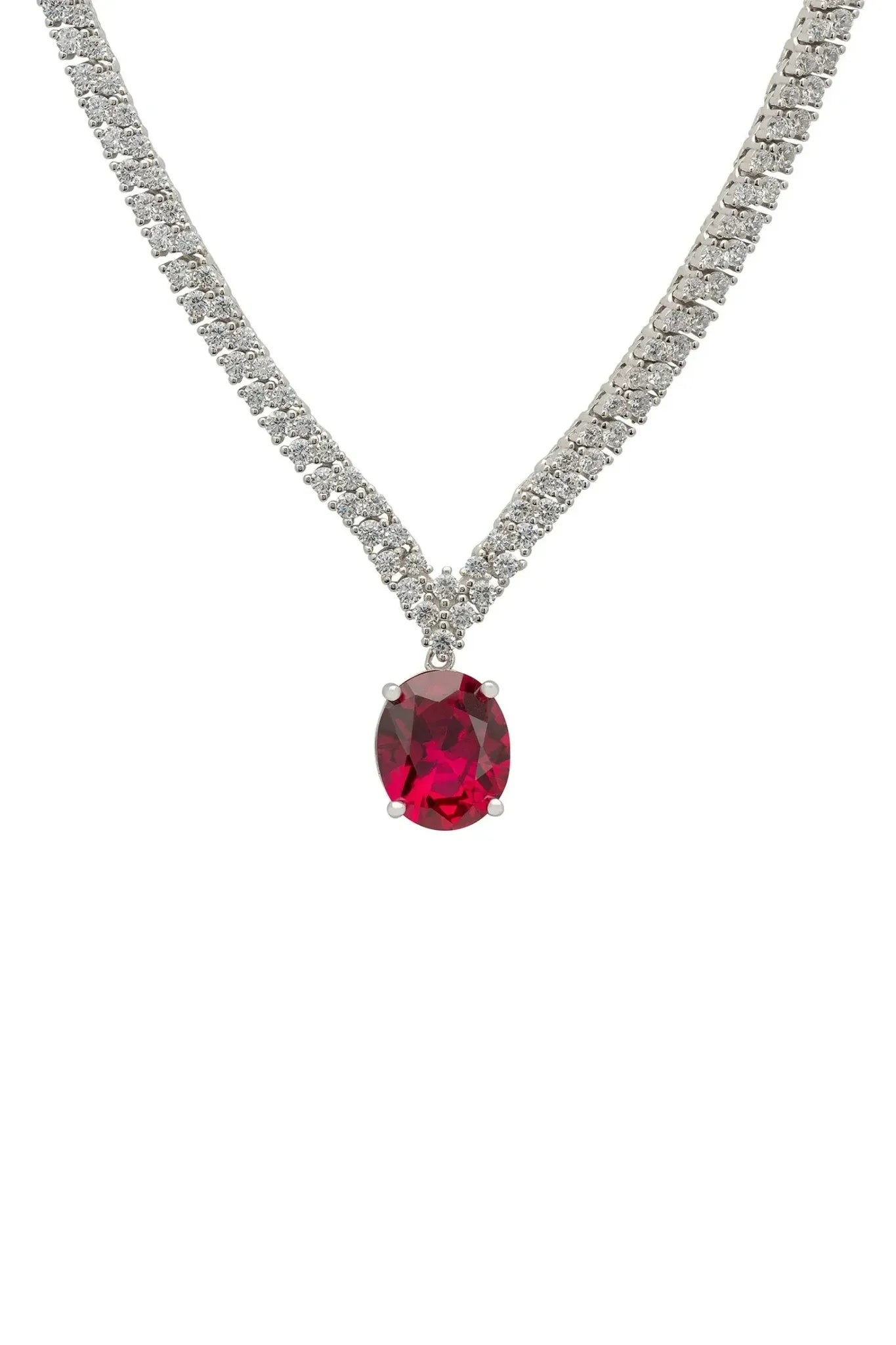 Garbo Oval Gemstone Tennis Necklace Ruby Silver - LATELITA Necklaces