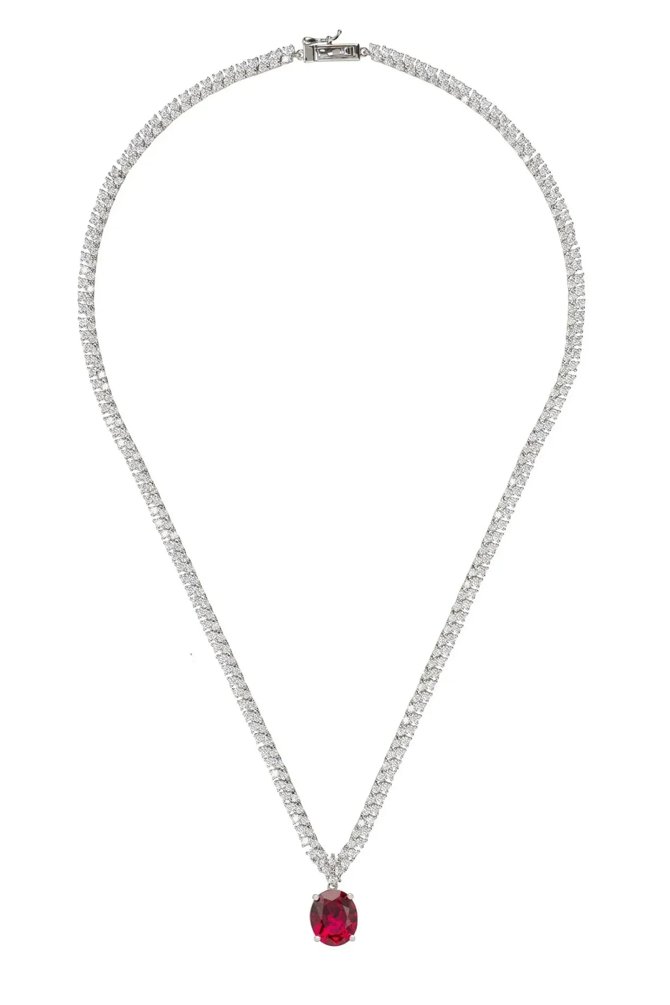 Garbo Oval Gemstone Tennis Necklace Ruby Silver - LATELITA Necklaces