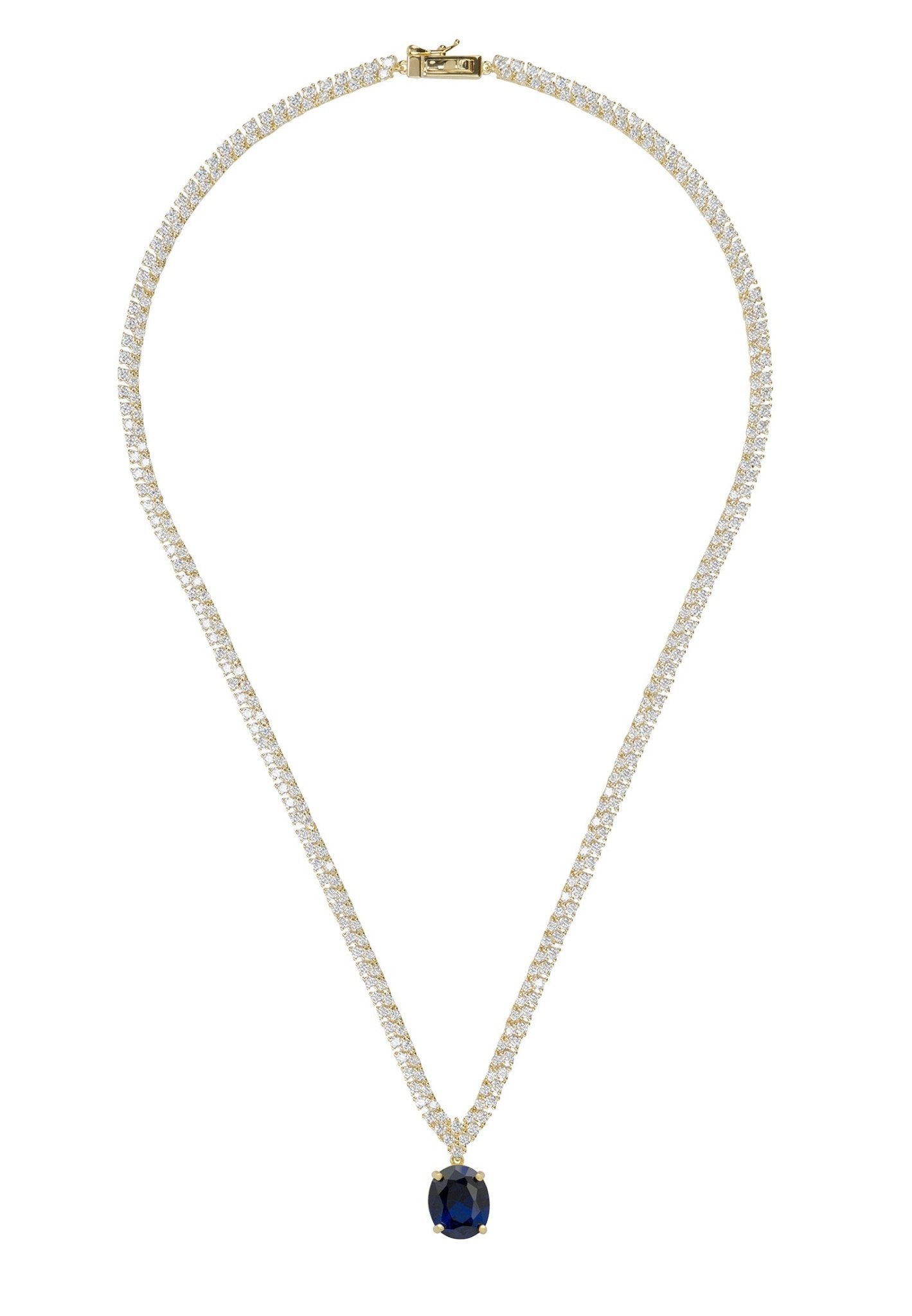 Garbo Oval Gemstone Tennis Necklace Sapphire Gold - LATELITA Necklaces