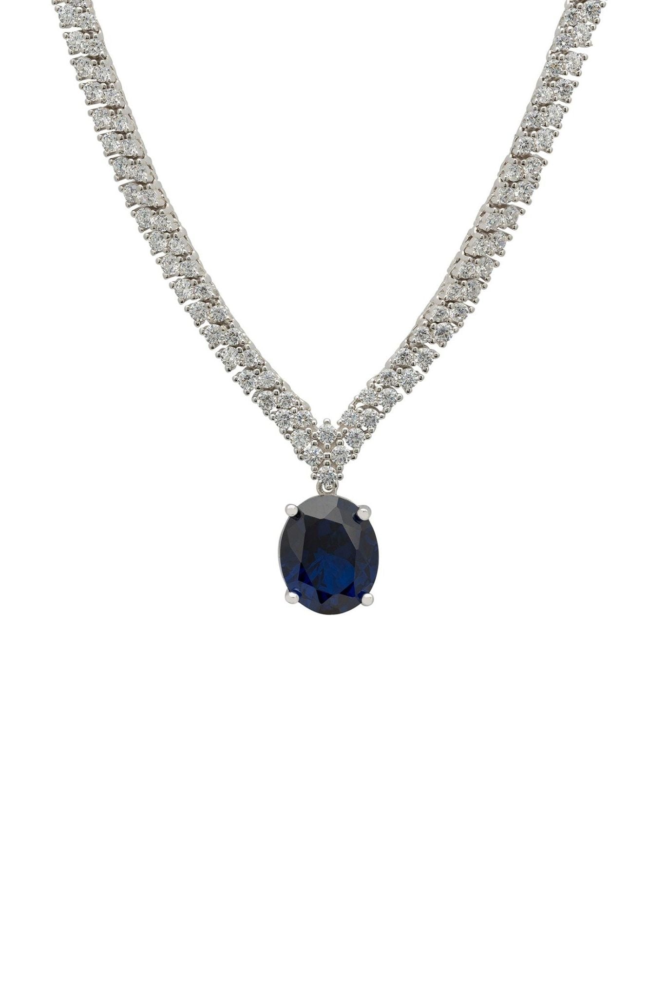 Garbo Oval Gemstone Tennis Necklace Sapphire Silver - LATELITA Necklaces