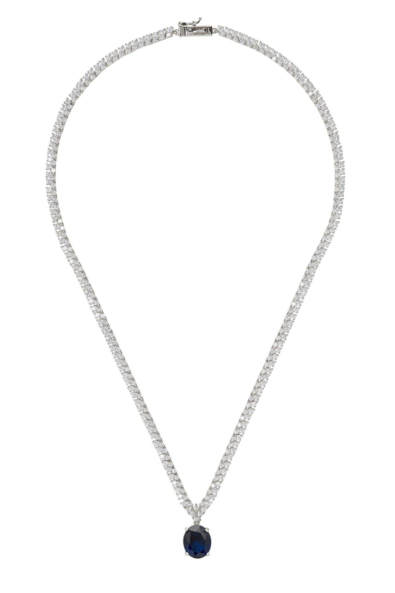 Garbo Oval Gemstone Tennis Necklace Sapphire Silver - LATELITA Necklaces