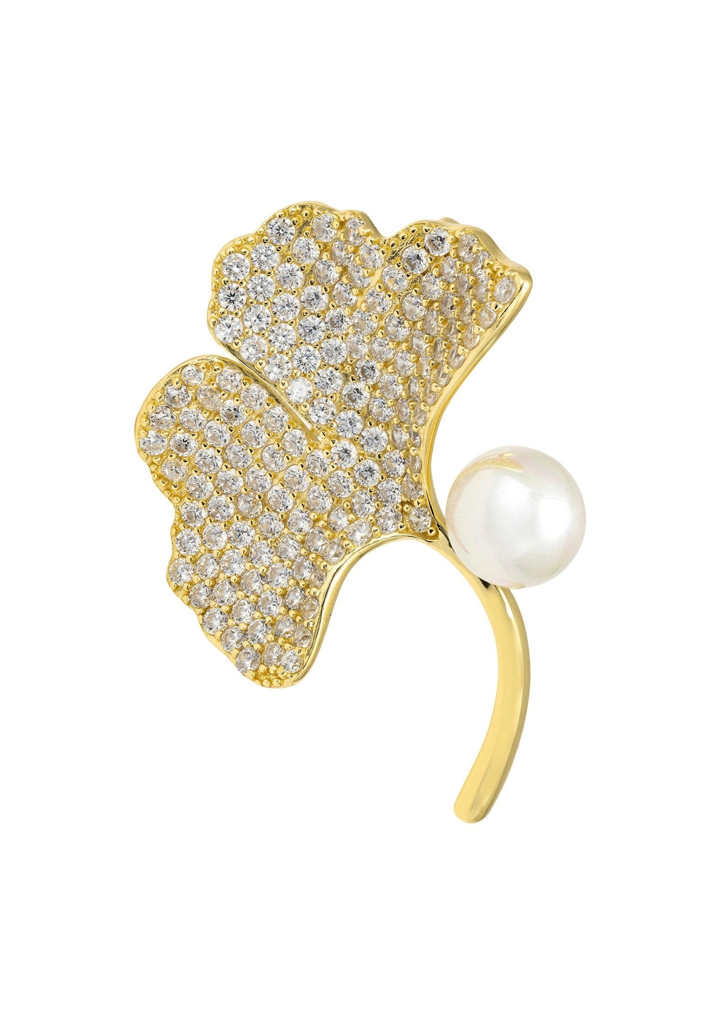 Ginkgo Leaf And Pearl Brooch Gold - LATELITA Brooches