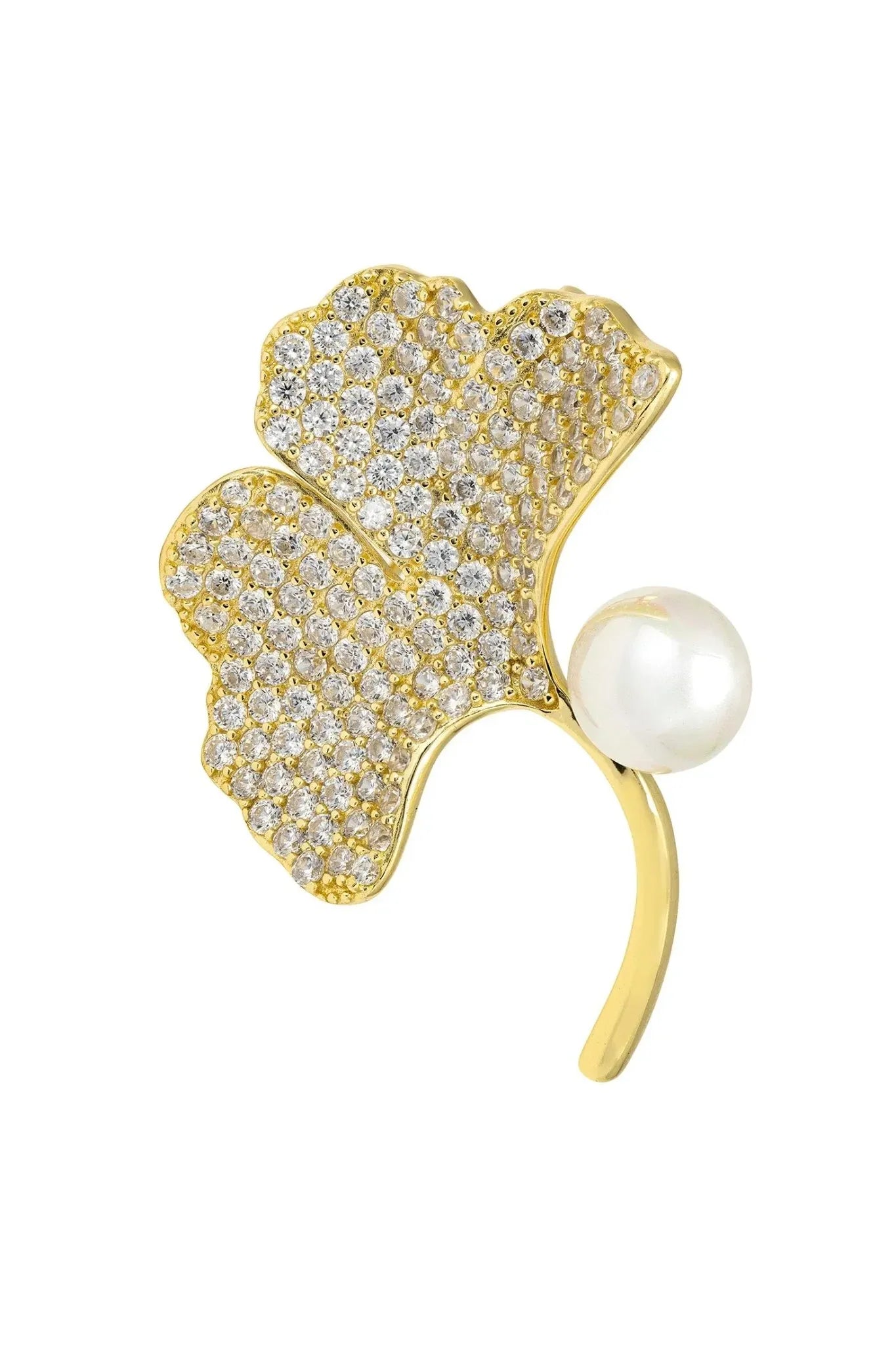 Ginkgo Leaf And Pearl Brooch Gold - LATELITA Brooches