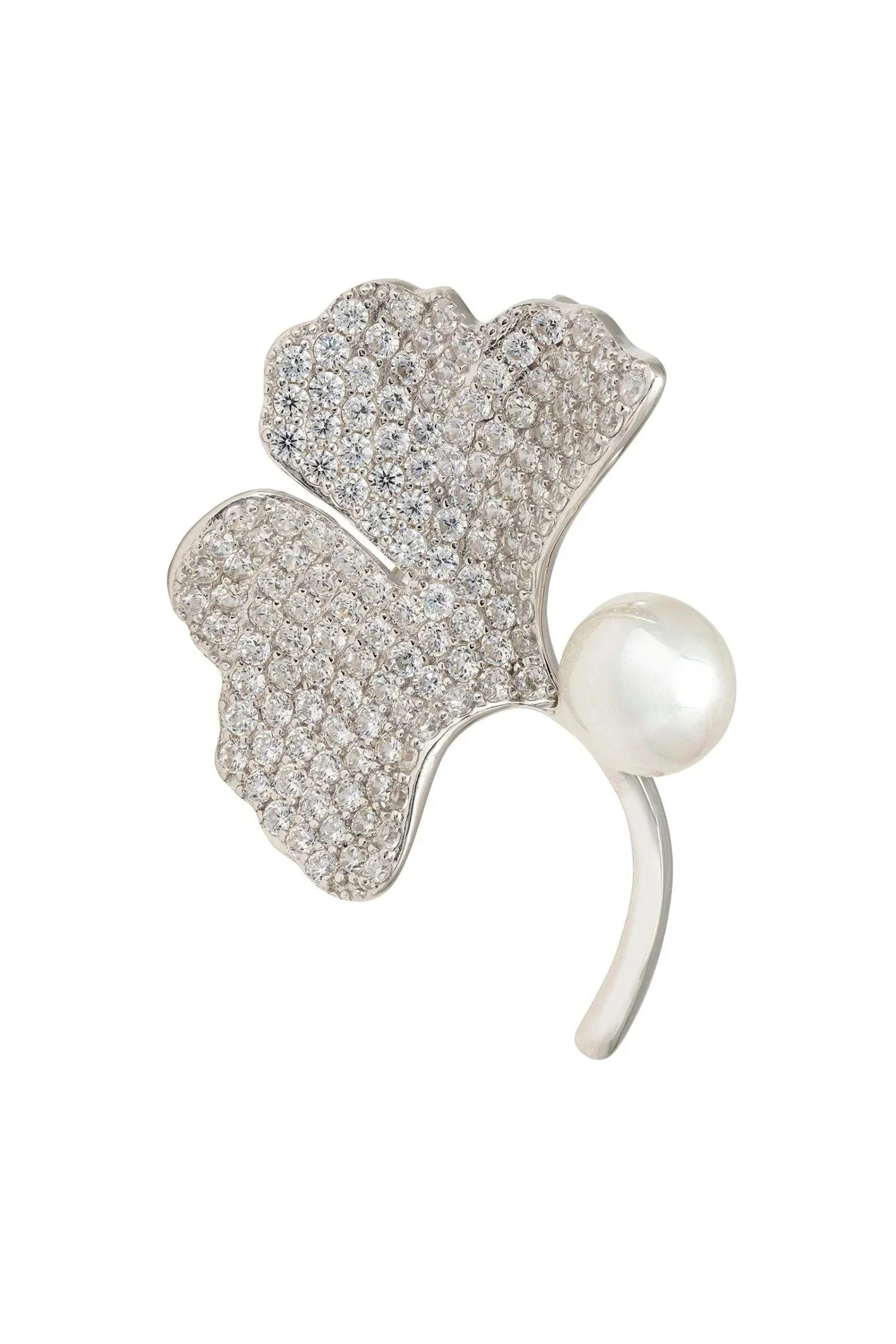 Ginkgo Leaf And Pearl Brooch Silver - LATELITA Brooches