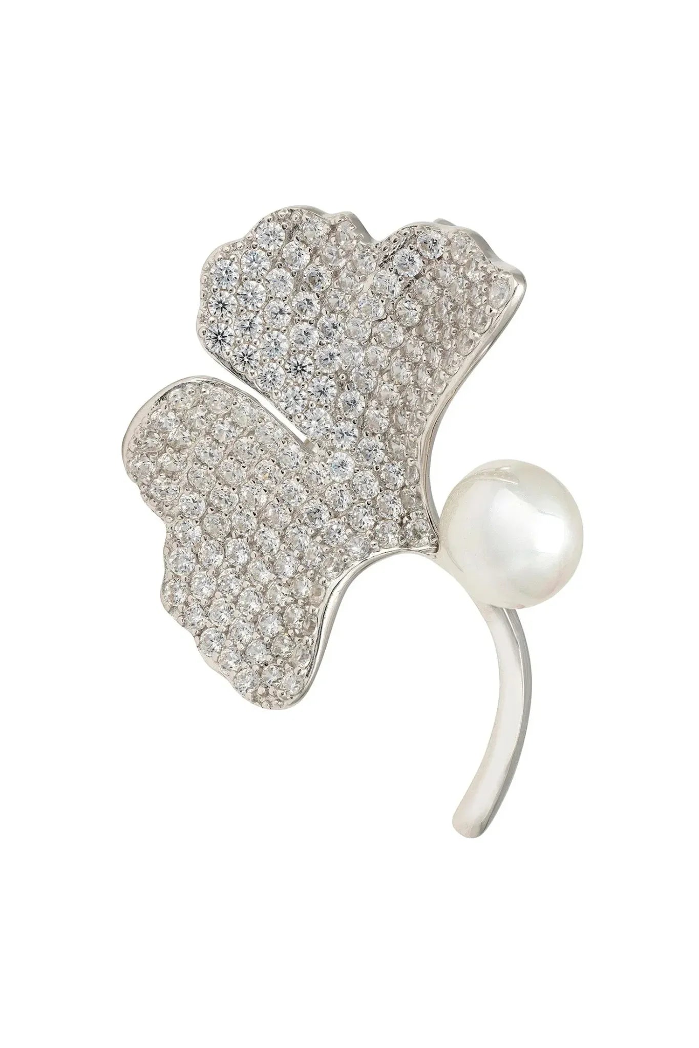 Ginkgo Leaf And Pearl Brooch Silver - LATELITA Brooches