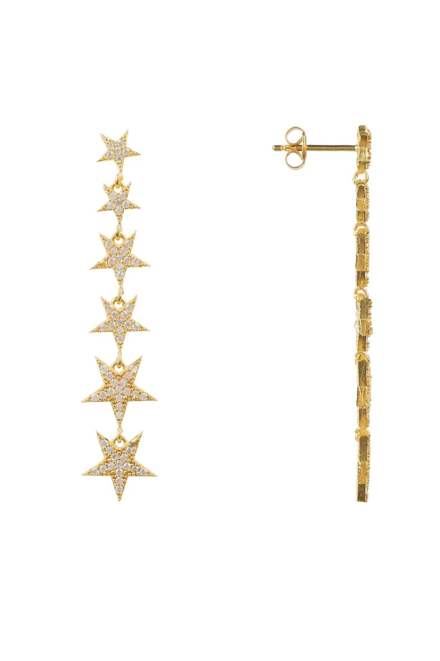 Graduated Star Drop Earrings Gold - LATELITA Earrings