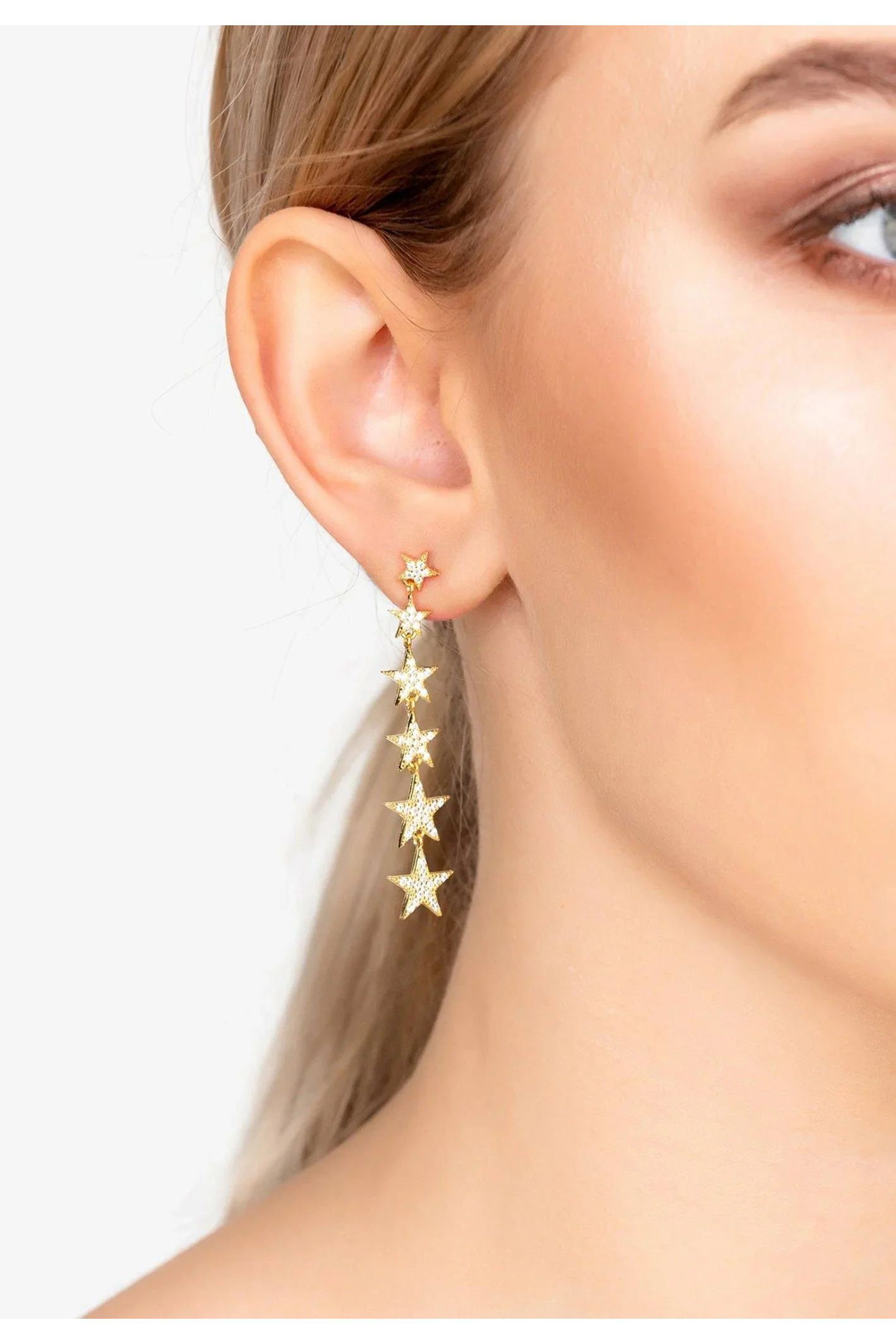 Graduated Star Drop Earrings Gold - LATELITA Earrings