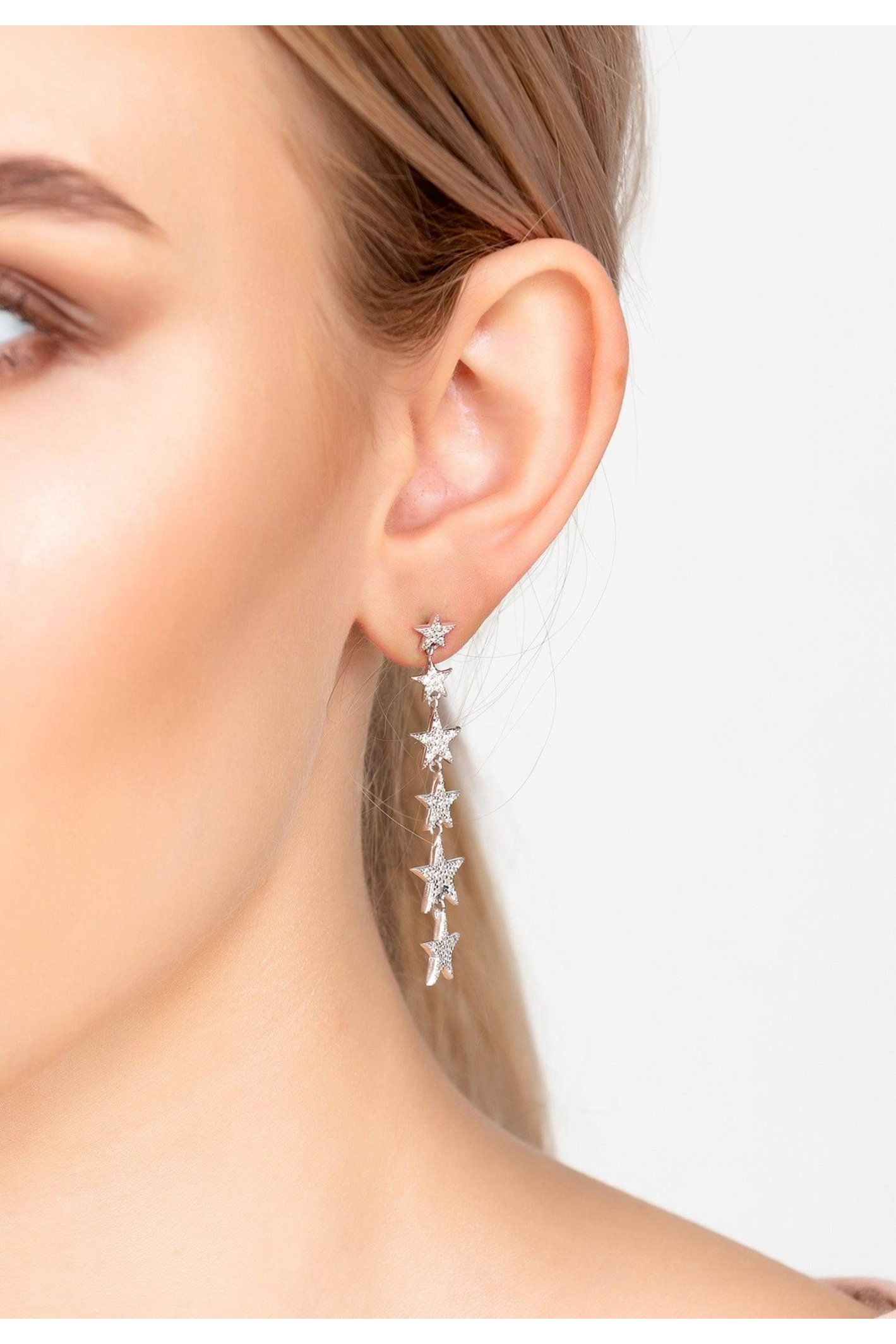 Graduated Star Drop Earrings Sterling Silver - LATELITA Earrings