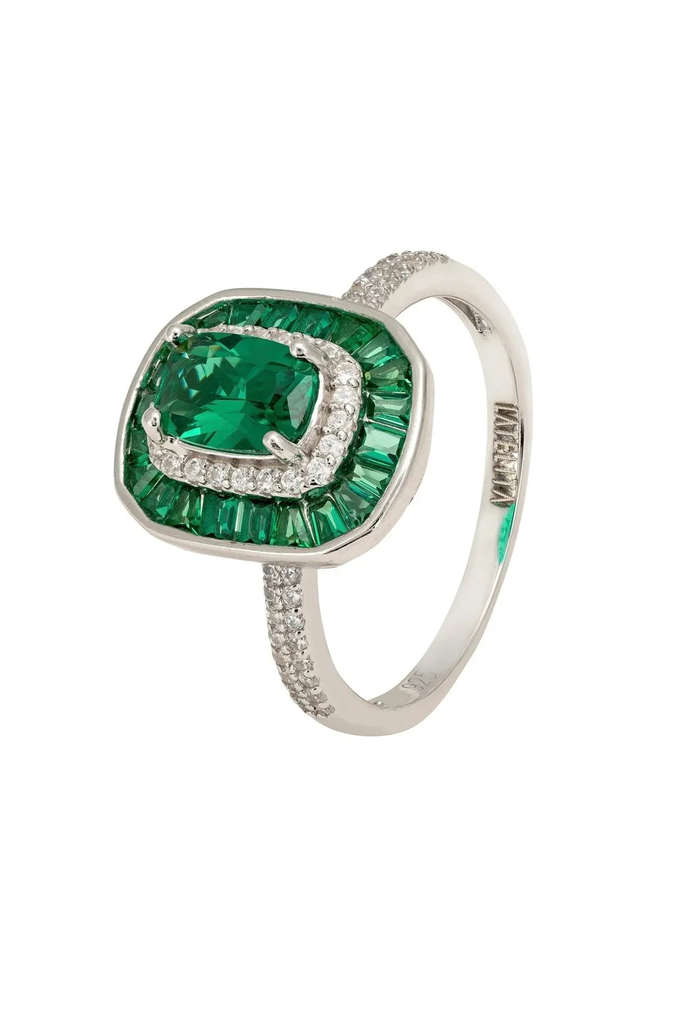 Great Gatsby Cocktail Ring Emerald Silver - LATELITA Rings