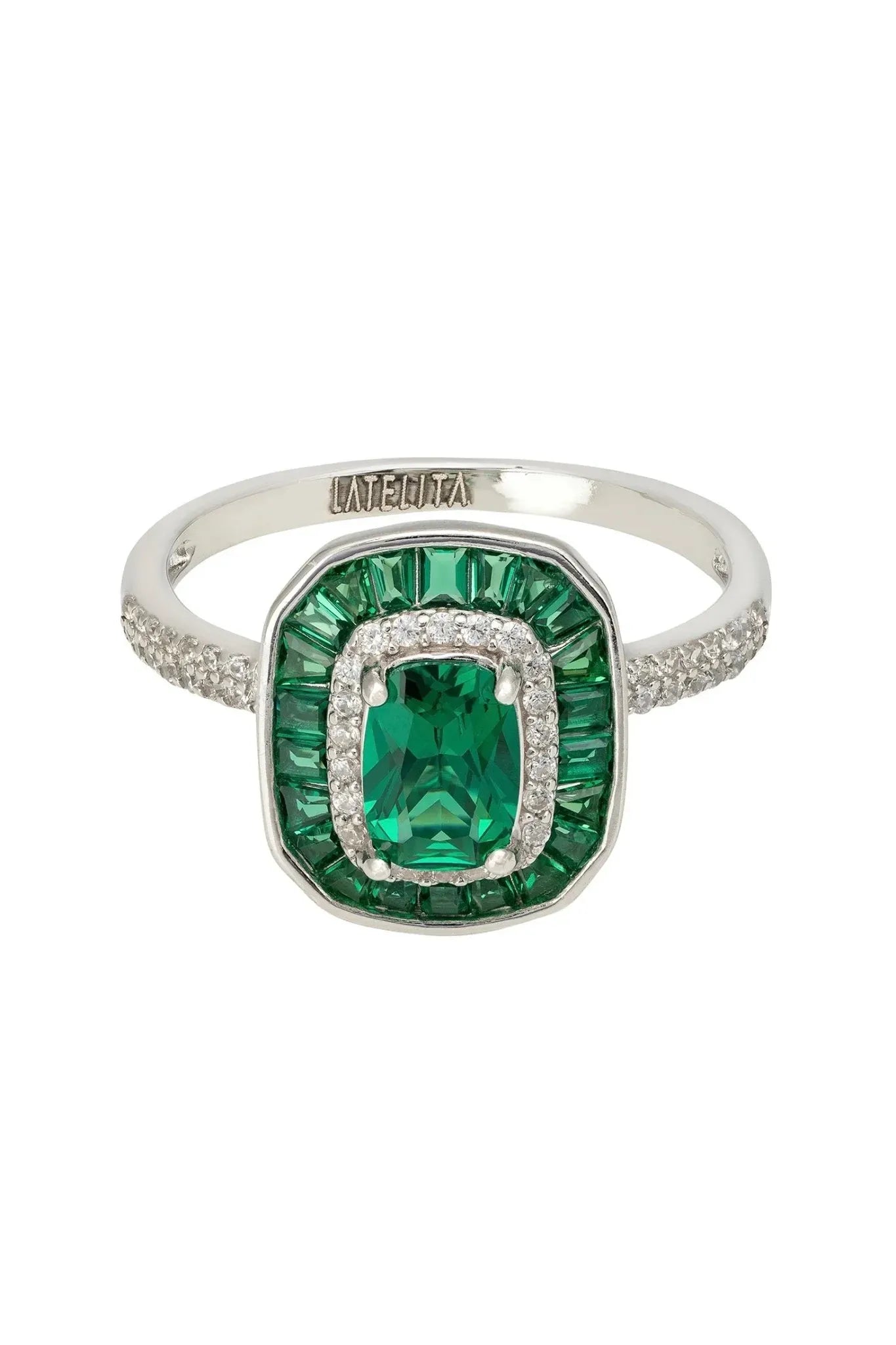 Great Gatsby Cocktail Ring Emerald Silver - LATELITA Rings