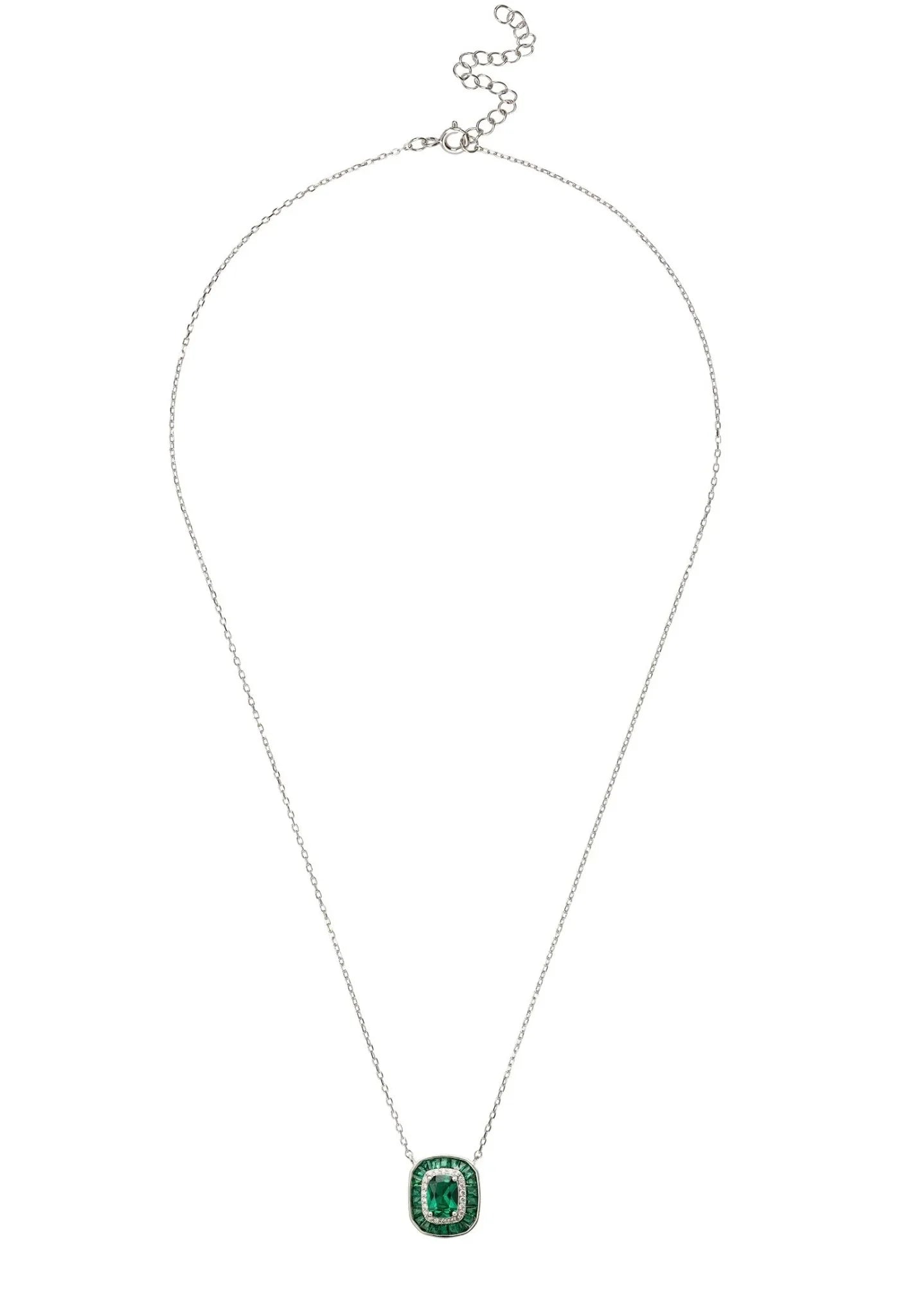 Great Gatsby Pendant Necklace Emerald Silver - LATELITA Necklaces