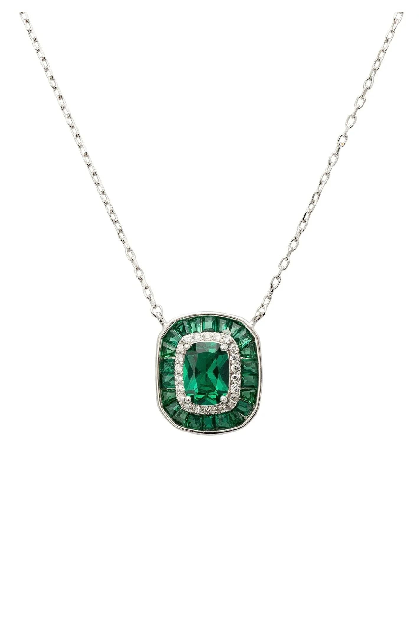 Great Gatsby Pendant Necklace Emerald Silver - LATELITA Necklaces
