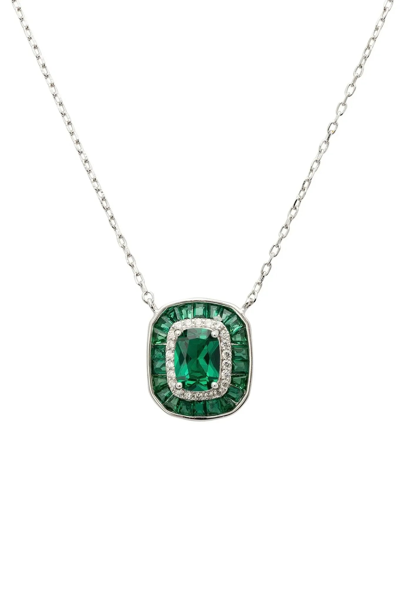 Great Gatsby Pendant Necklace Emerald Silver - LATELITA Necklaces